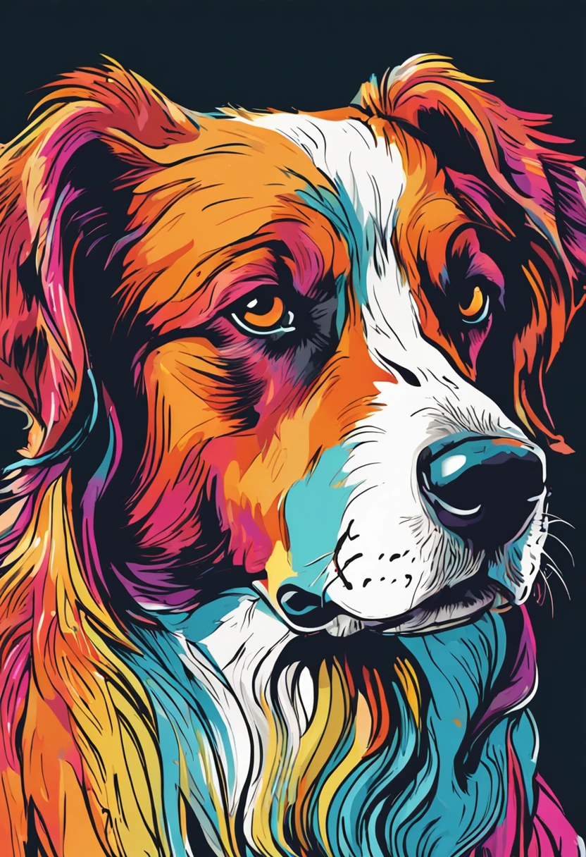 um close up de um cachorro correndo em um fundo colorido, Cachorro digital, arte vetorial altamente detalhada, Jen Bartel, estilo de arte impressionante, estilo de arte vetorial, arte do Adobe Illustrator, Arte de Alessandro Pautasso, Arte vetorial HD, Horse, arte vetorial multicolorida, full-colour illustration, Arte bonita UHD 4K, vibrant high contrast coloring, Cachorro bonito