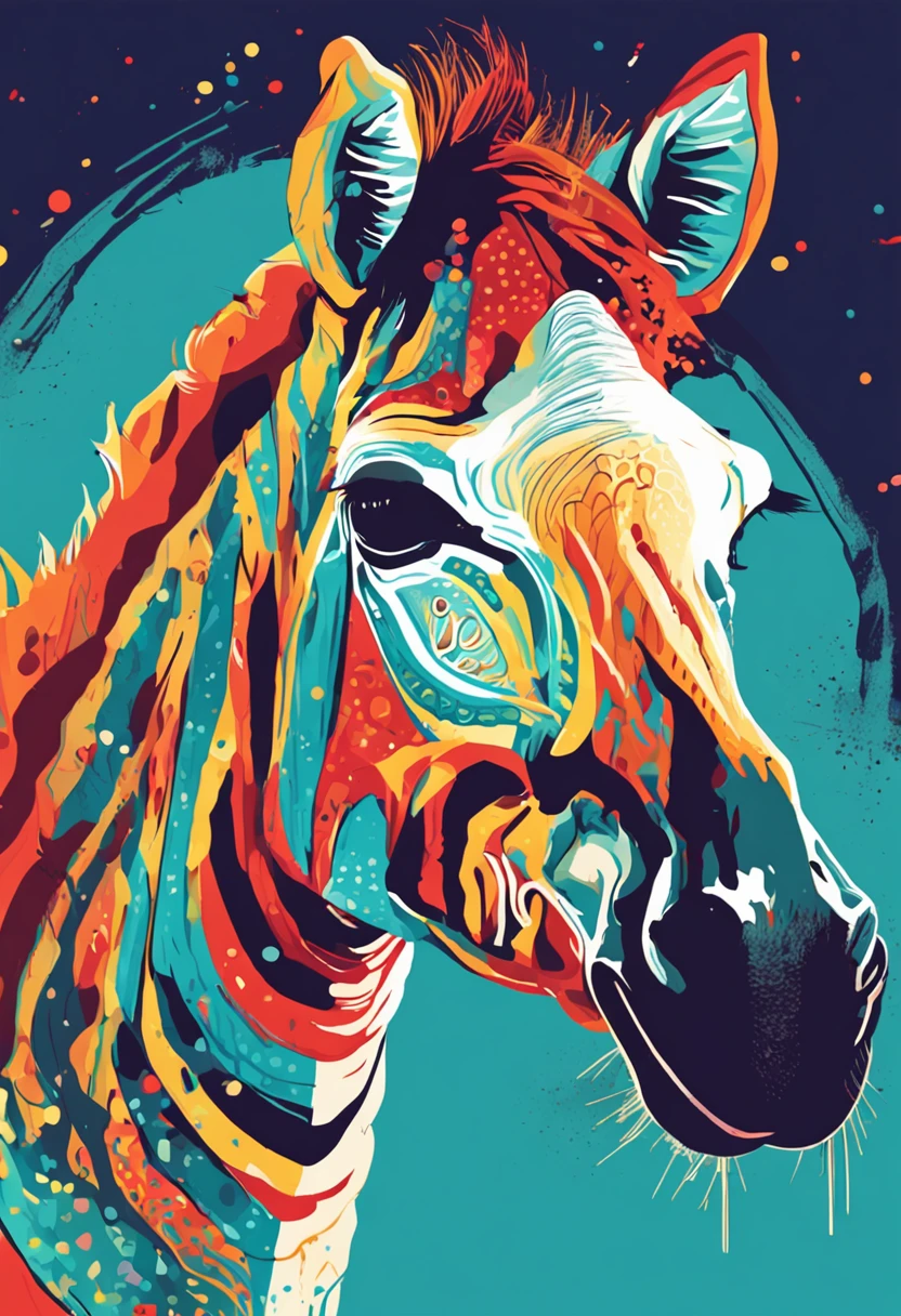 um close up de uma girafa correndo em um fundo colorido, girafa digital, arte vetorial altamente detalhada, Jen Bartel, estilo de arte impressionante, estilo de arte vetorial, arte do Adobe Illustrator, Arte de Alessandro Pautasso, Arte vetorial HD, Horse, arte vetorial multicolorida, full-colour illustration, Arte bonita UHD 4K, vibrant high contrast coloring, girafa bonito