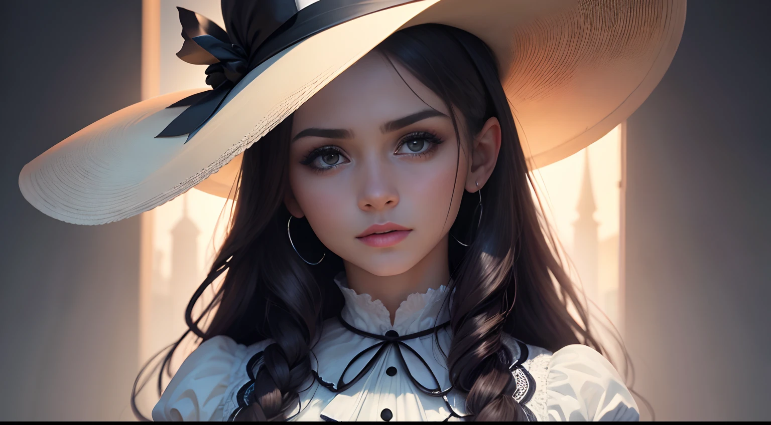 A closeup of a woman wearing a hat and a dress, uma pintura fotorrealista de Hristofor Zhefarovich, trend in cg society, renderizado, rosto bonito fotorrealista, rostos ultra realistas precisos, rostos ultra realistas, rosto bonito hiperrealista, Ultra - rostos realistas, rostos bonitos e realistas, belo rosto realista, rosto bonito realista, rostos extremamente realistas