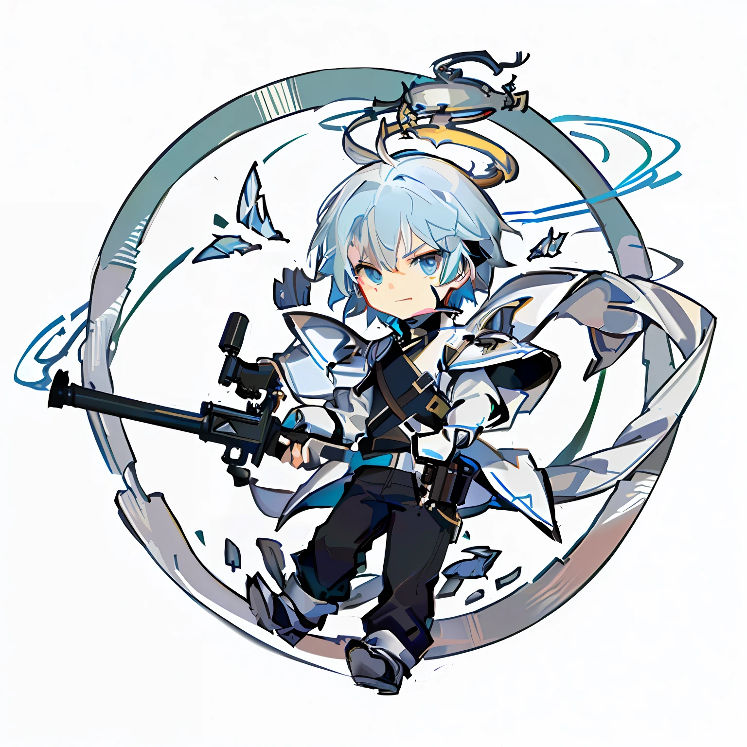 anime boy with gun and scale in circle, from arknights, hero 2 d fanart artsation, Executor from Arknights,  trigger anime artstyle, key anime art, Arknights style, 2 d anime style, official artwork, Shigenori soejima illustration, hd artwork