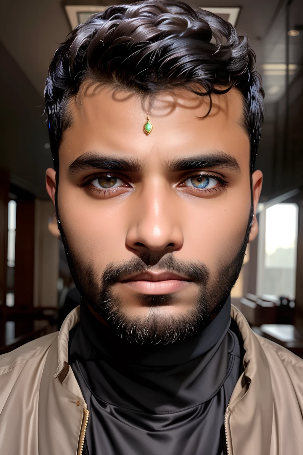 A stunning intricate full color portrait of (SheeroA man:1), Pakistani, brown skin,
wearing a black turtleneck,
epic character composition, perfect eyes,
by ilya kuvshinov, alessio albi, nina masic,
sharp focus, natural lighting, subsurface scattering, f2, 35mm, film grain