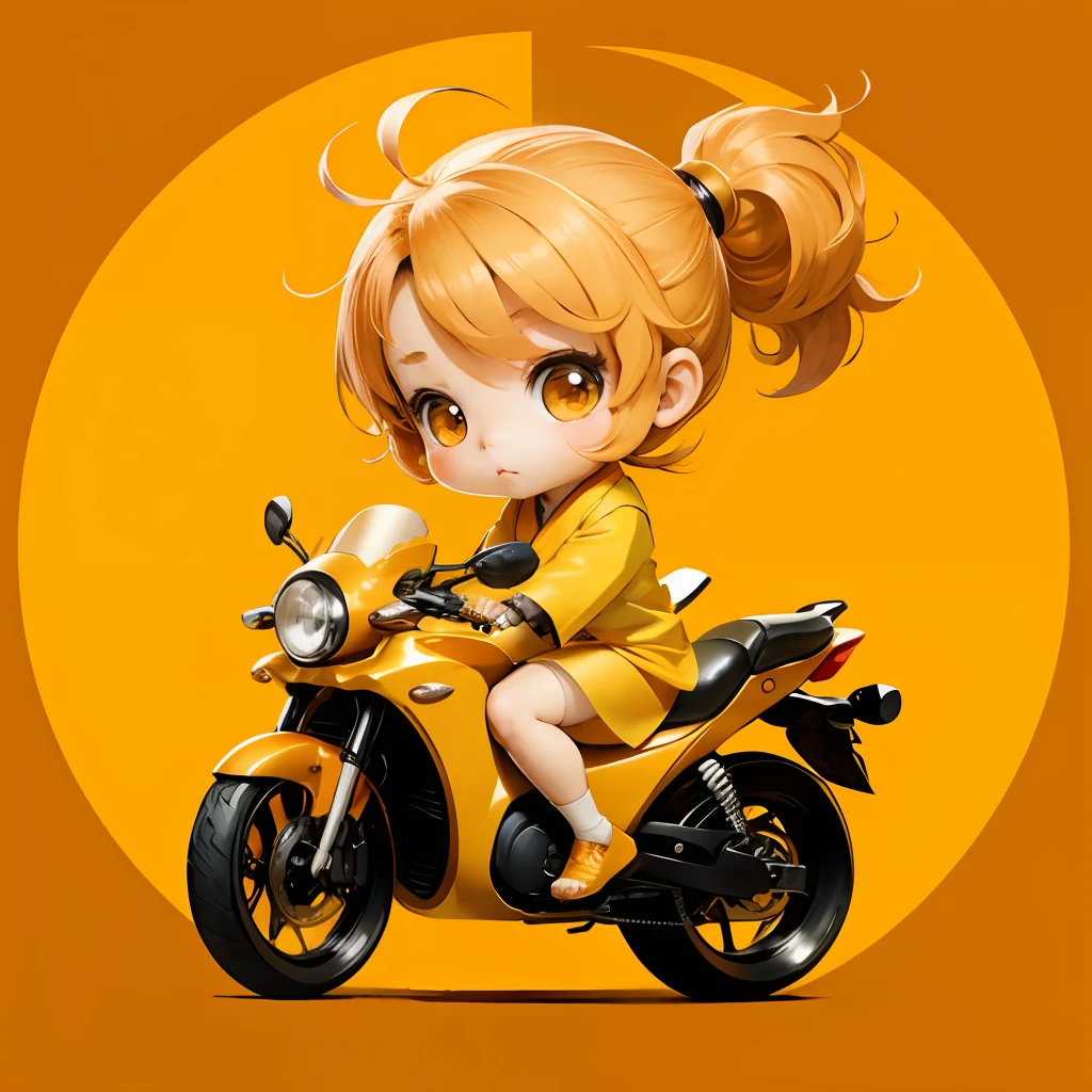 Cute  Chibi Anime, Yellow and orange kimono, Riding on a disk