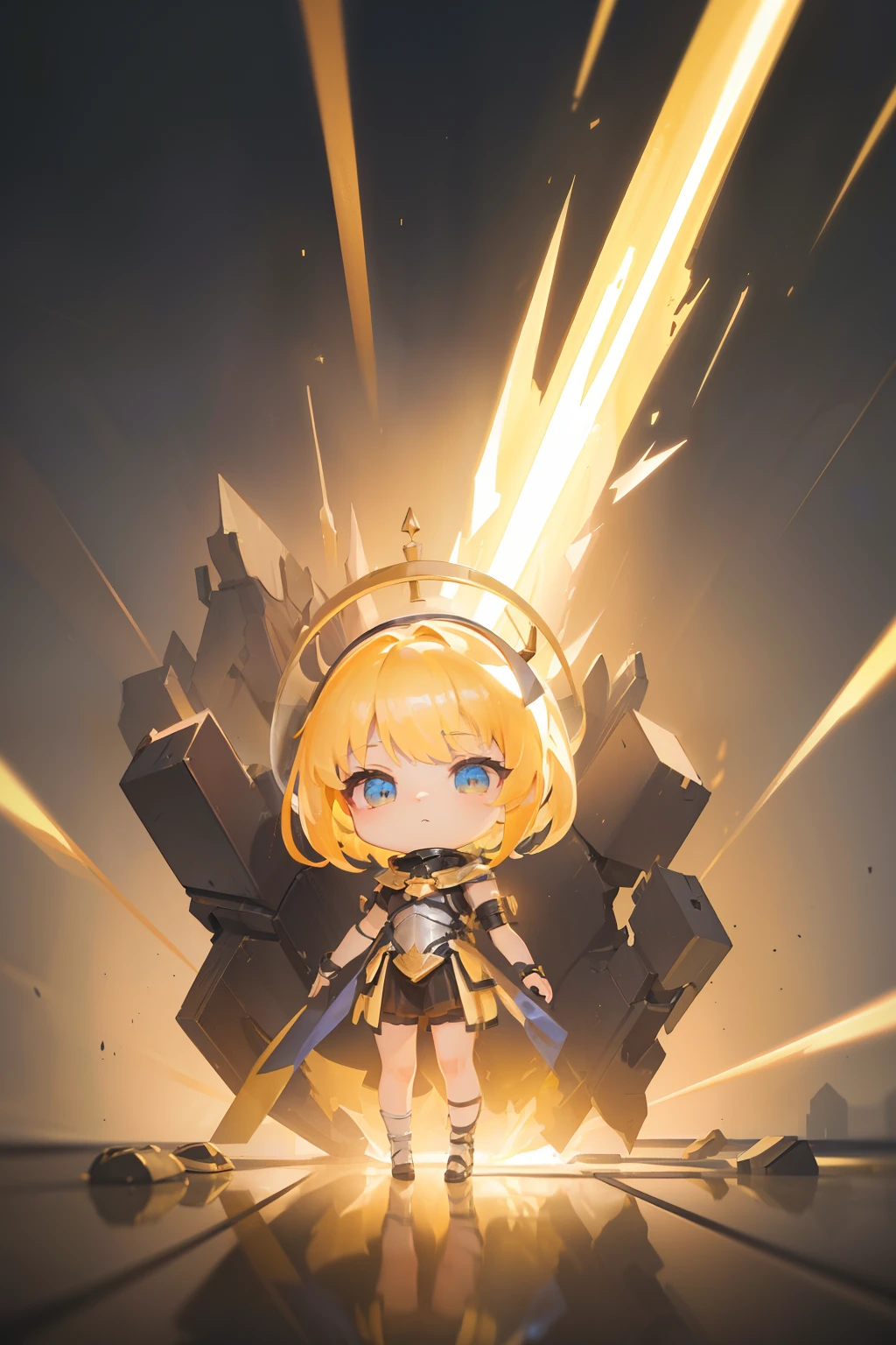 (((Chibi 1.3))) Cute and beautiful Chibi,(blind box toy style:1.8, (Full body shot) , 1 Transparent and cute female mage, Delicate metal armor, Exquisite helmet:1.2, combat damage style,Realistic glow, clean, Black Draught, ( Global Illumination, Black Gold Style,Ray traching, nffsw, Unreal Render,Reasonable design, high detal, masutepiece, Best Quality, hyper HD, Cinematic lighting)