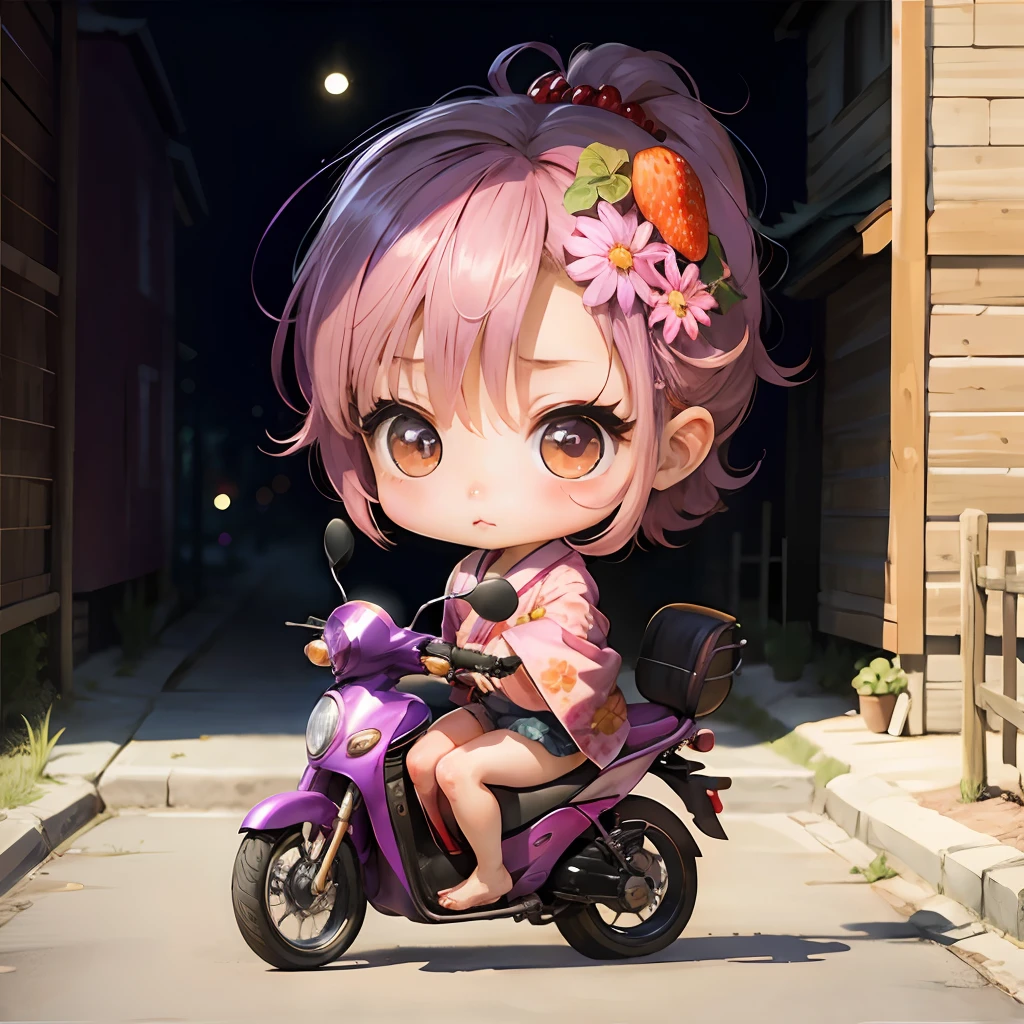 Cute Baby Chibi Anime, Purple and pink kimono, Ride strawberries