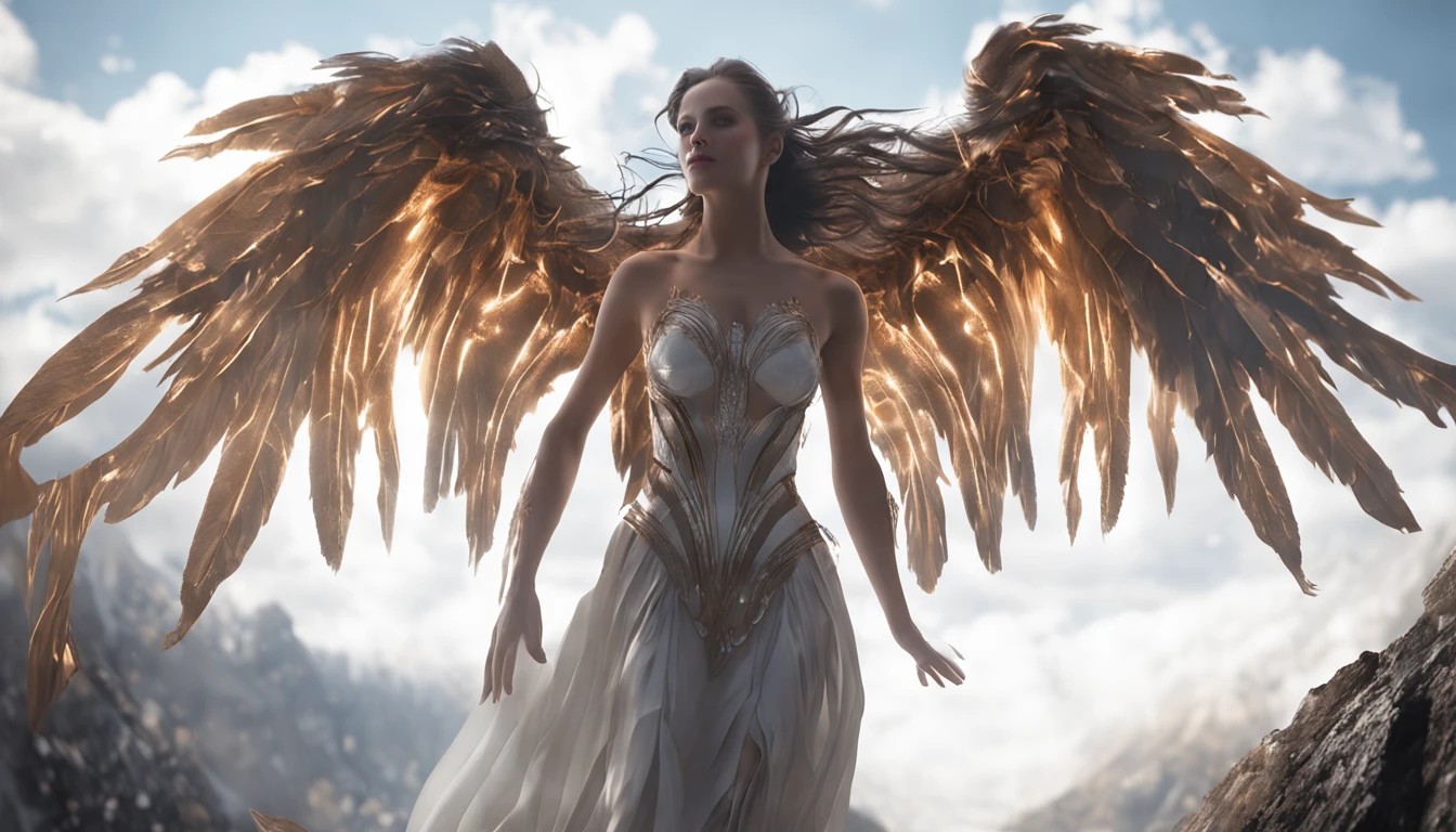 (masterpiece, best quality, ultra-detailed, extremely detailed CG unity 8k wallpaper, an extremely delicate and beautiful, floating, dynamic angle, dynamic pose, A painting depicting the fallen angel Cyra), Raised sexy,Black wings,The contrast between light and darkness,An aura of majesty, A veil of mystery