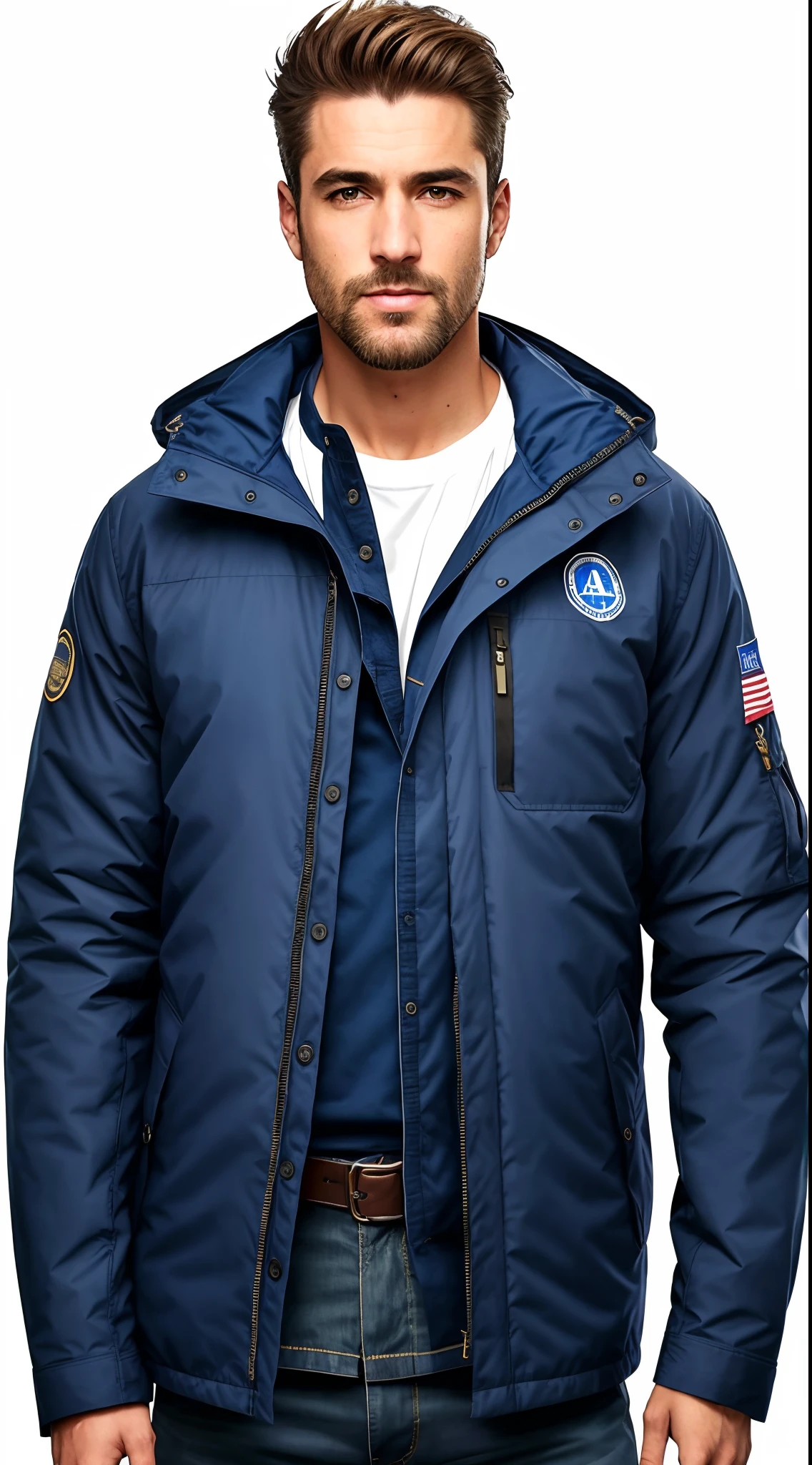 Um homem de jaqueta preta e camisa xadrez sorri, um homem vestindo uma jaqueta preta, encapuzado, roupas de caminhada, ao ar livre, modelo usa jaqueta puffer, wearing jacket, Motivacional, suit jacket, marinha, , nomad, Detalhe perfeito, parka azul, com dois bolsos frontais, detalhes robustos, jaqueta sobre tronco nu, tundra, roupas casuais modernas, fotografiarrealista, fotografia, obra-prima, realista, Realismo, renderizado, Alto contraste, Arte Digital, fotográficorealista, trend in Artstation 8k HD, high definiton, circunstanciado, Realistic, detalhada, textura da pele, hiperdetalhada, Textura realista da pele, melhor qualidade, ultra high-resolution, (fotografiarrealista: 1.4), alta resolução, detalhada, fotografia crua, Crisp resolution, nikon d850 filme, fotografia de stock 4, Kodak Portra 400 Camera F1 Lens.6, textura hiper realista, lighting dramatic, Unrealistic trend in Artstation Cinestill 800, RAW. Directed by: Lee Jeffries.