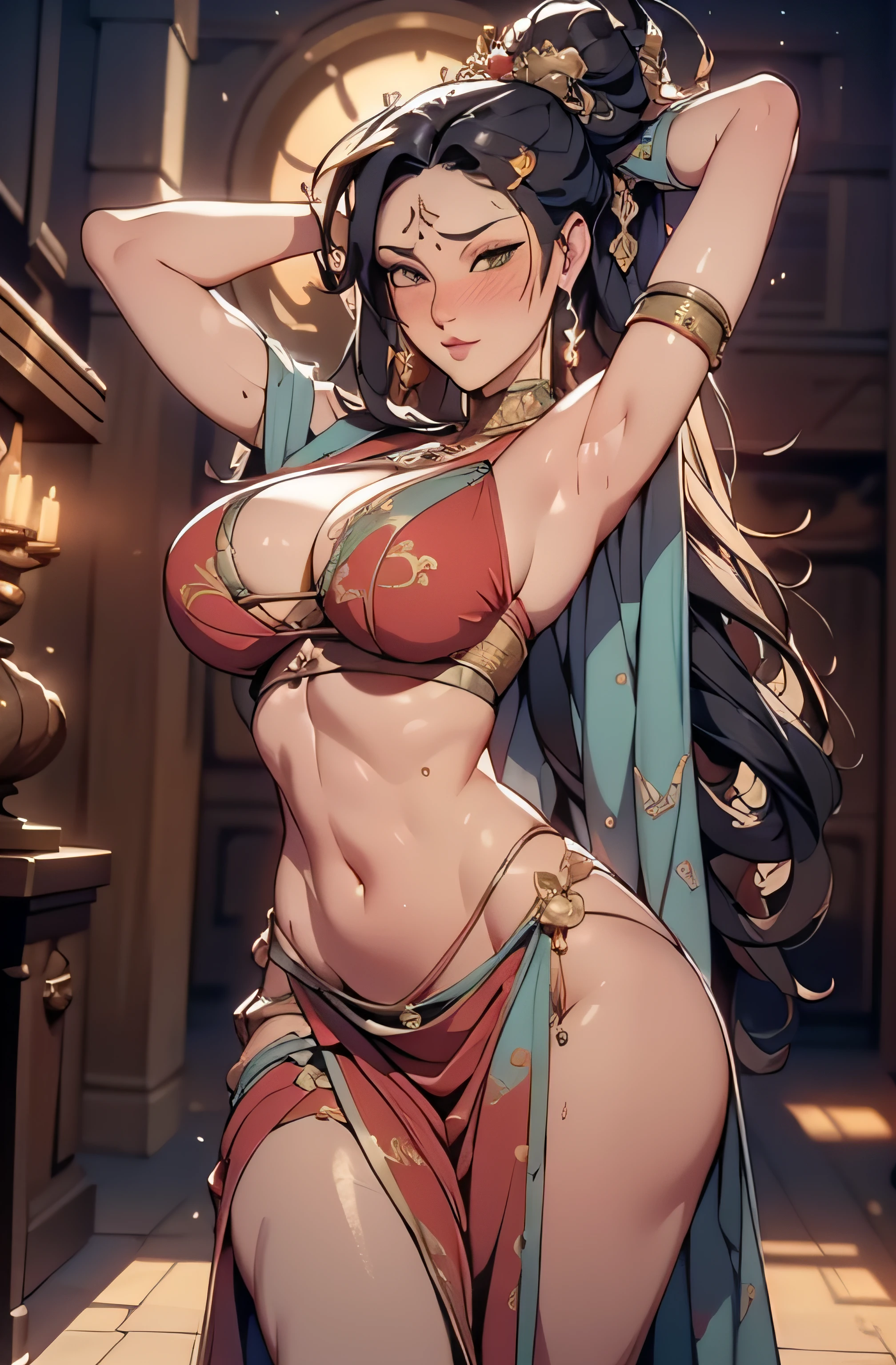 （8k， RAW photos， best qualtiy， tmasterpiece：1.2）， （realisticlying， photo-realistic：1.4）， （Very detailed CG Unity 8k wallpaper）， 1 Girl Solo， （Starting below：1.2）， dances，Abs， dunhuang_dress， dunhuang_style， dunhuang_background，