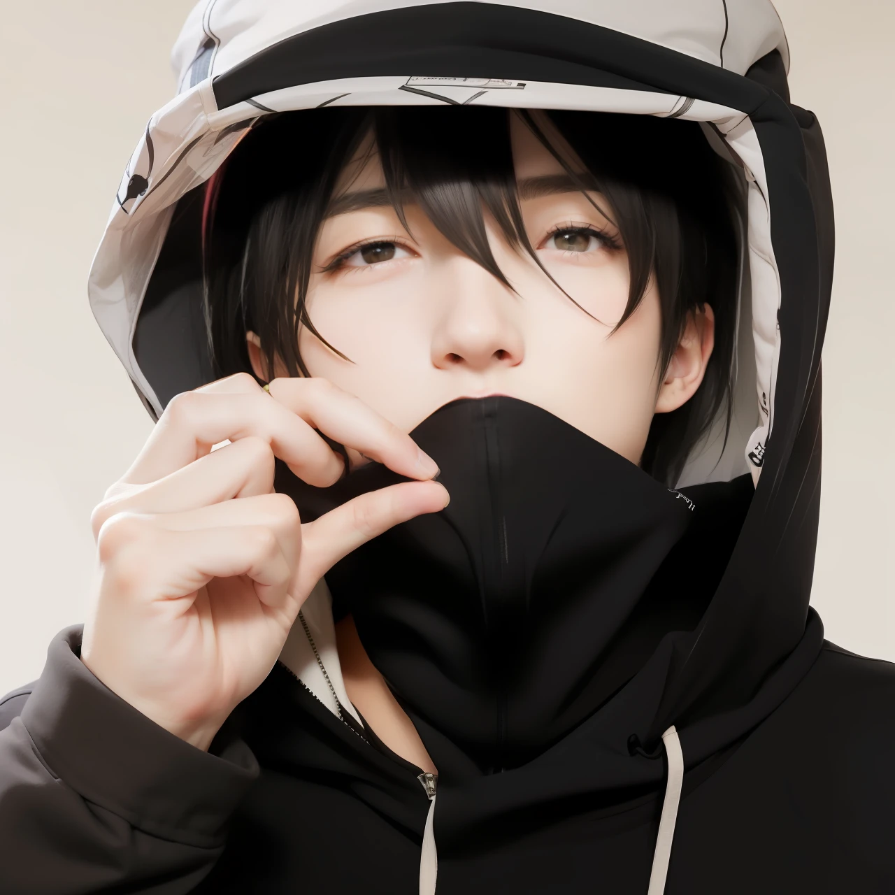 anime boy in a hoodie with a hoodie on, anime boy, tall anime guy with amethyst eyes color, with index finger, inspired by Okumura Togyu, as an anime character, male anime style, anime wallaper, handsome anime pose, young anime man, anime character, inspired by Okumura Masanobu, with no face, male anime character, super detail