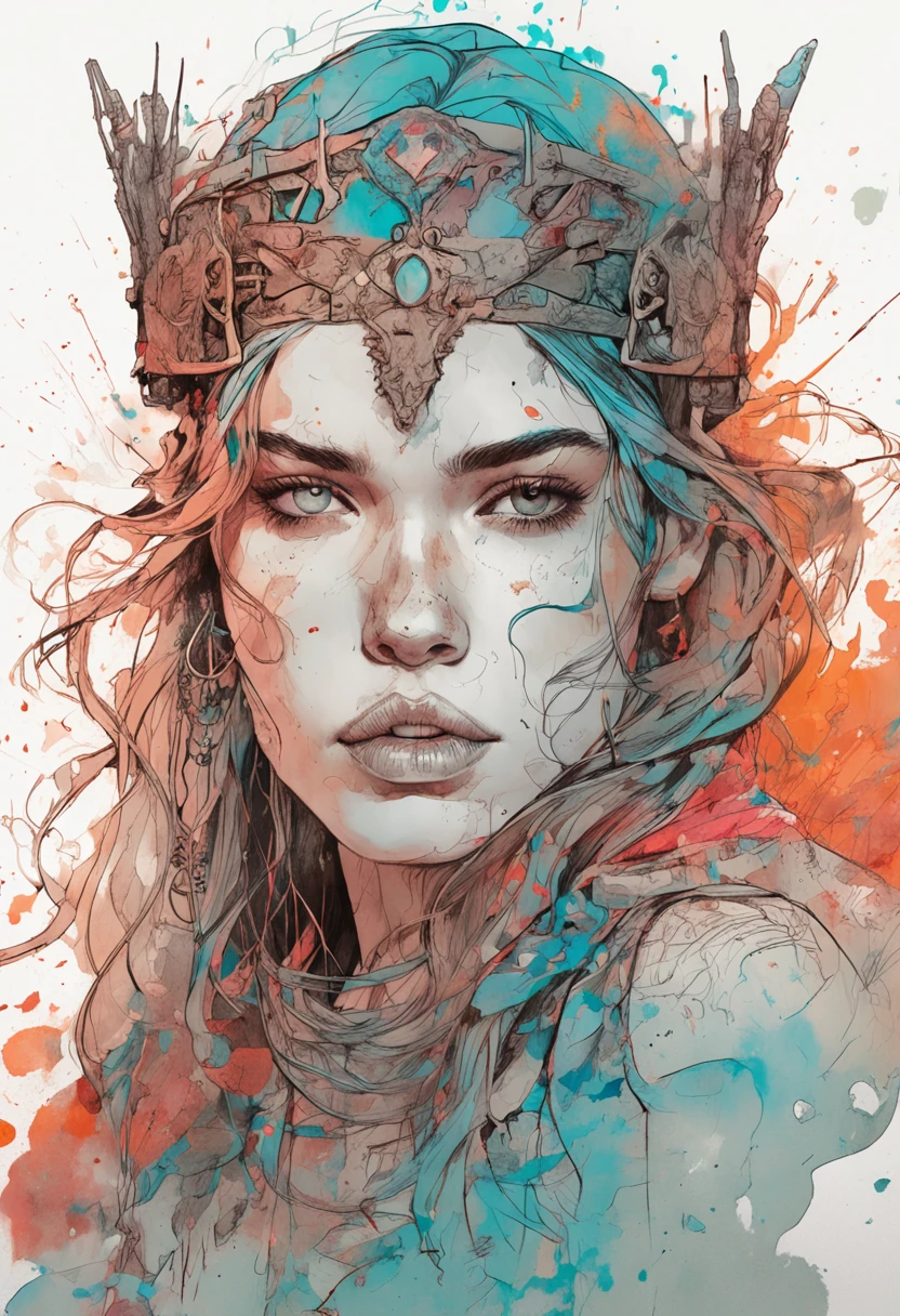 strong warrior princess, centered, key visual, intricate, highly detailed, breathtaking beauty, precise lineart, vibrant, comprehensive cinematic, Carne Griffiths, Conrad Roset, (the most beautiful portrait in the world:1.5)