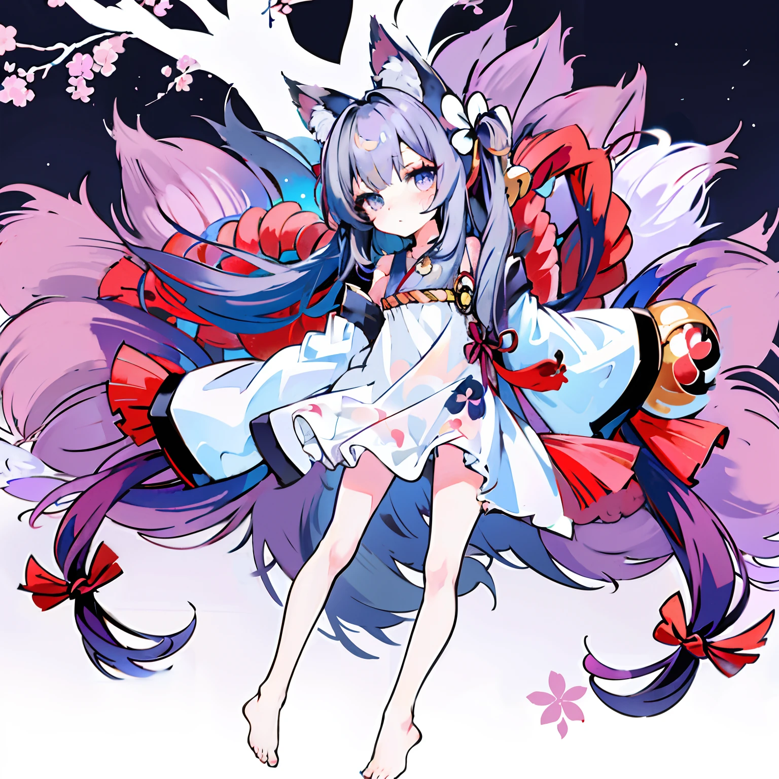 Anime girl with long hair and purple tail white dress, Onmyoji detailed art, onmyoji, mizutsune, from touhou, anime moe art style, Very beautiful anime cat girl, Kitsune, touhou character, nightcore, cute anime waifu in a nice dress, onmyoji portrait, cirno touhou, Official artwork
