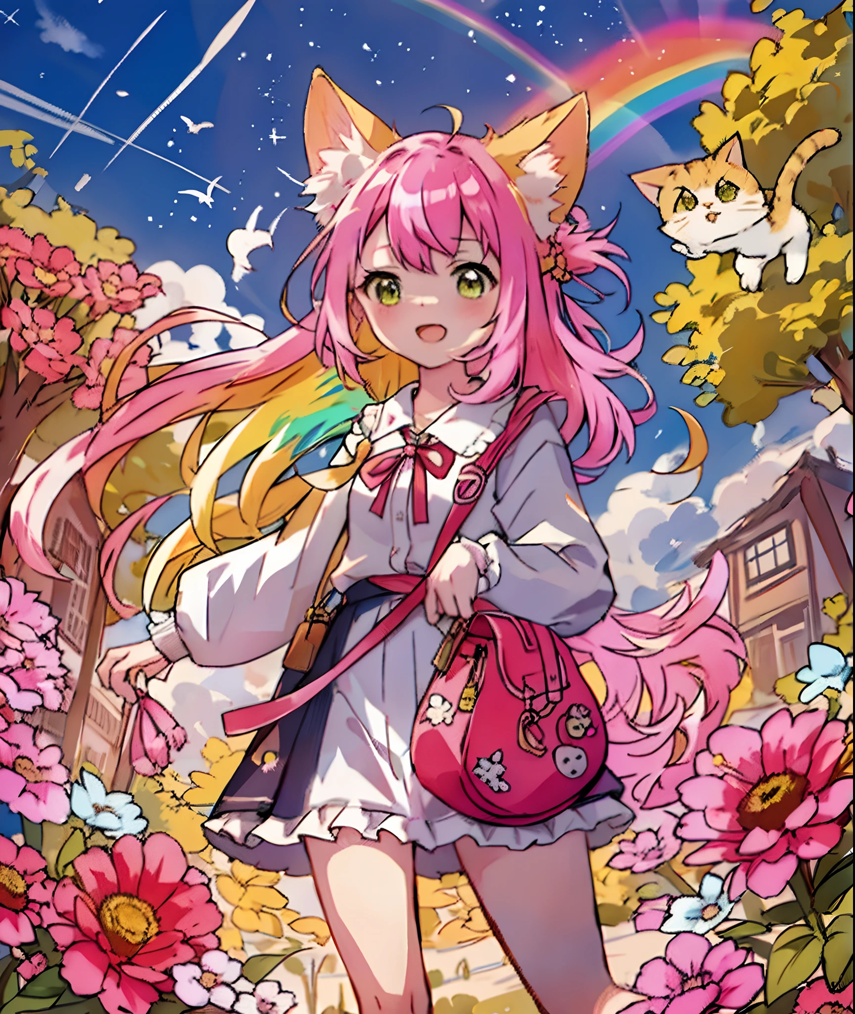 masutepiece、With cats(Cute cat)、A pink-haired((rainbow-colored hair))