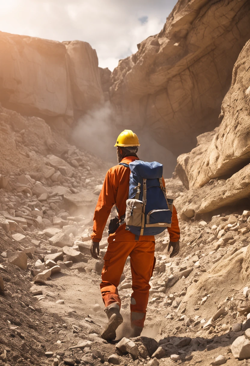 Rock Extraction Quarry, Engenheiro caminhando, Homem, Dia, mochila,