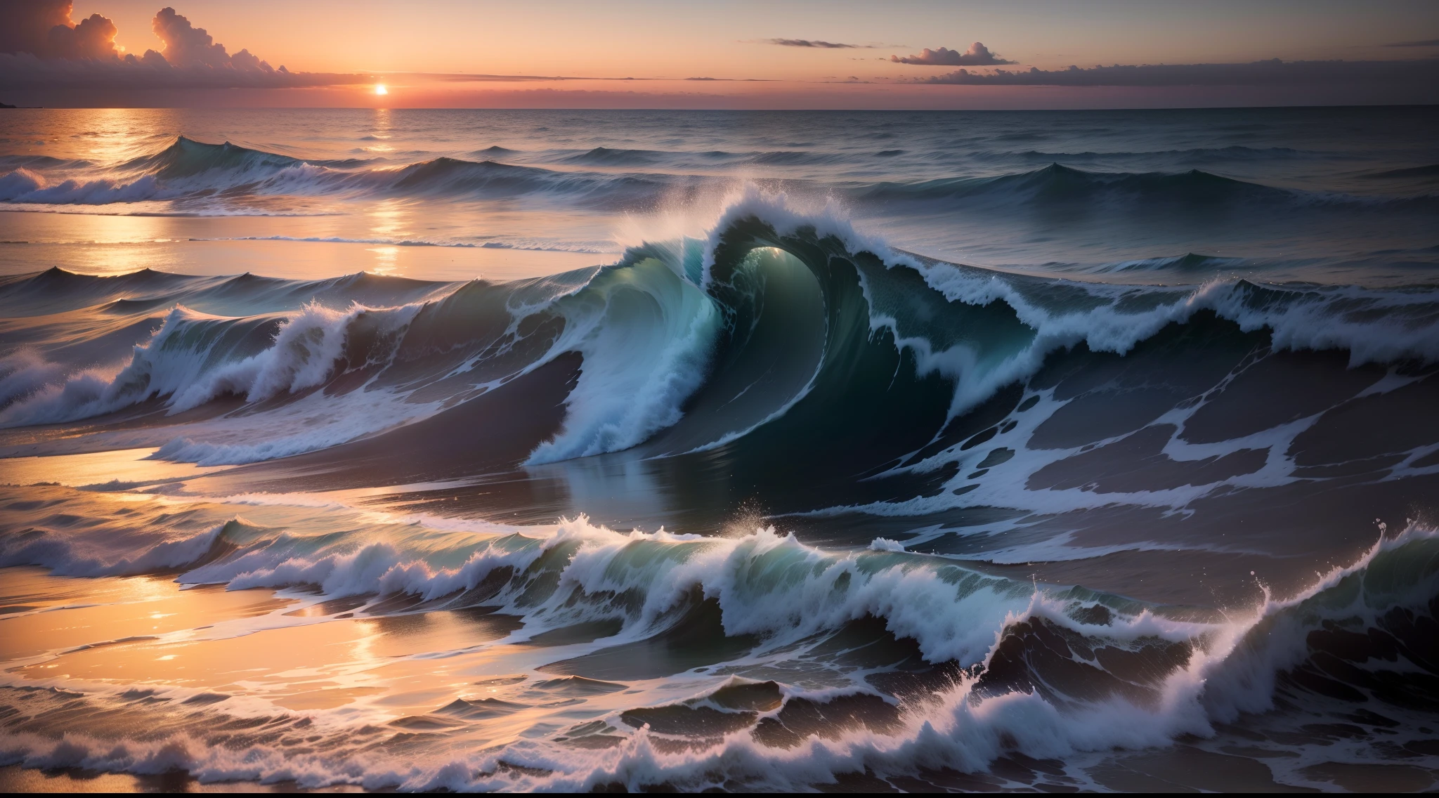Calm ocean waves at dusk, reflecting the inner serenity we seek, 4k,16x9
