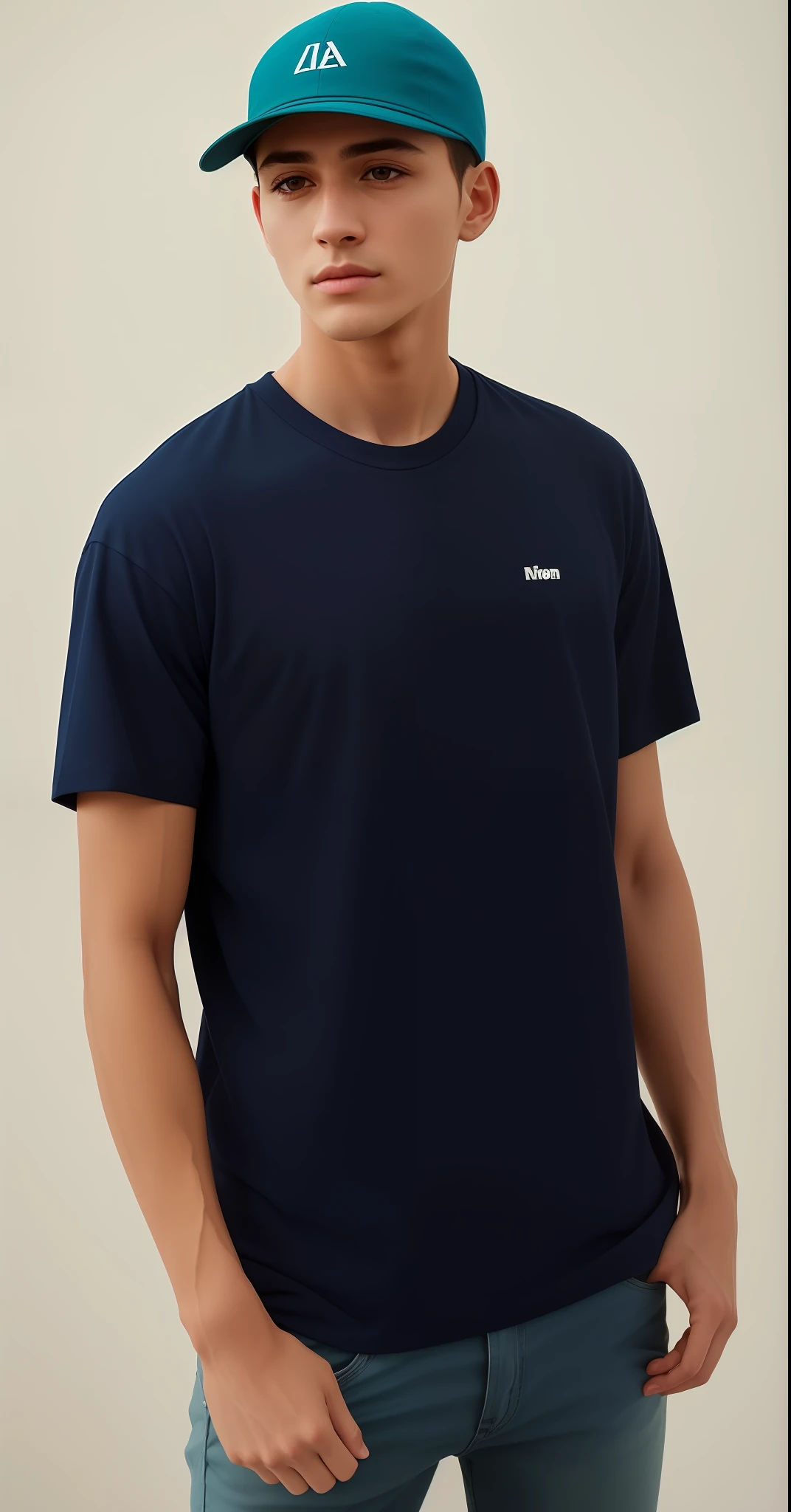 A man wearing a Navy T-shirt and a green hat, camisa azul escura, tshirt azul apertada, azul-marinho, vestindo uma camiseta, camisa da marinha, camiseta preta, camiseta, azul-marinho, T - Camisa, uma camiseta. arte do liquidificador, vestindo camiseta preta, em camiseta, design da camisa, Paulo Rand, design de camiseta, fotografiarrealista, fotografia, obra-prima, realista, Realismo, renderizado, Alto contraste, Arte Digital, fotográficorealista, trend in Artstation 8k HD, high definiton, circunstanciado, Realistic, detalhada, textura da pele, hiperdetalhada, Textura realista da pele, melhor qualidade, ultra high-resolution, (fotografiarrealista: 1.4), alta resolução, detalhada, fotografia crua, Crisp resolution, nikon d850 filme, fotografia de stock 4, Kodak Portra 400 Camera F1 Lens.6, textura hiper realista, lighting dramatic, Unrealistic trend in Artstation Cinestill 800, RAW. Directed by: Lee Jeffries.