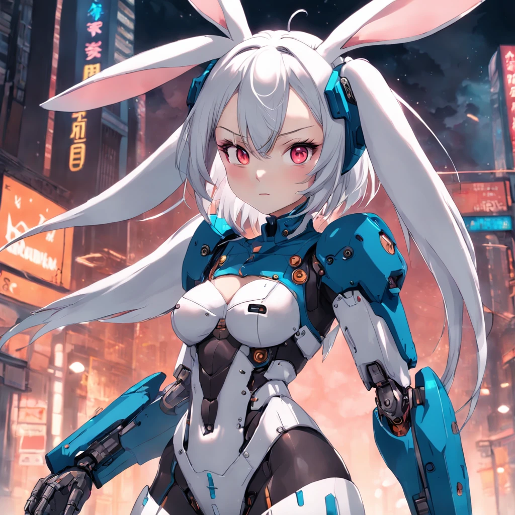Rabbit-eared cyberpunk girl, delicate and detailed writing, masterpiece, masterpiece, 8K