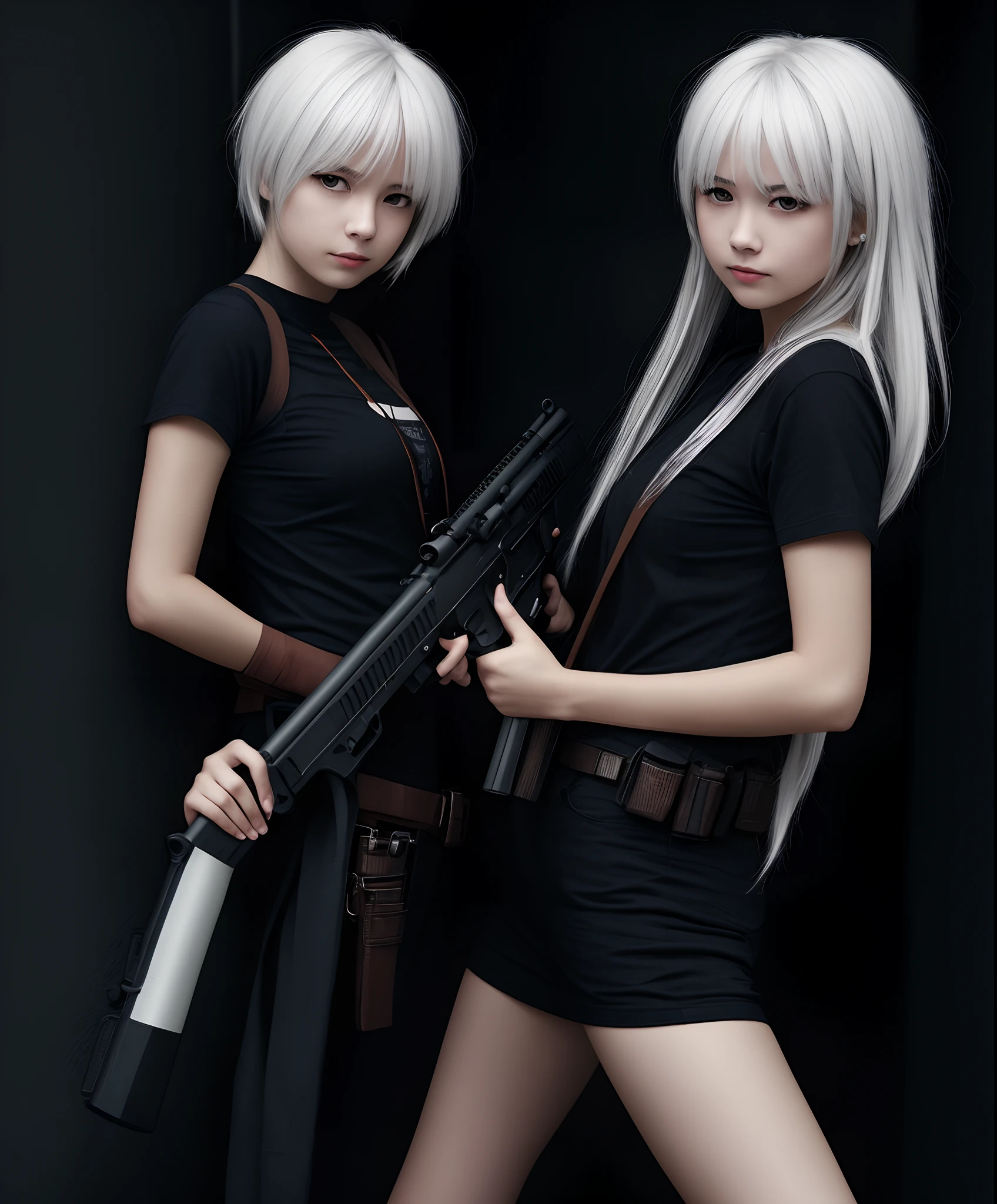 A white-haired girl with a gun