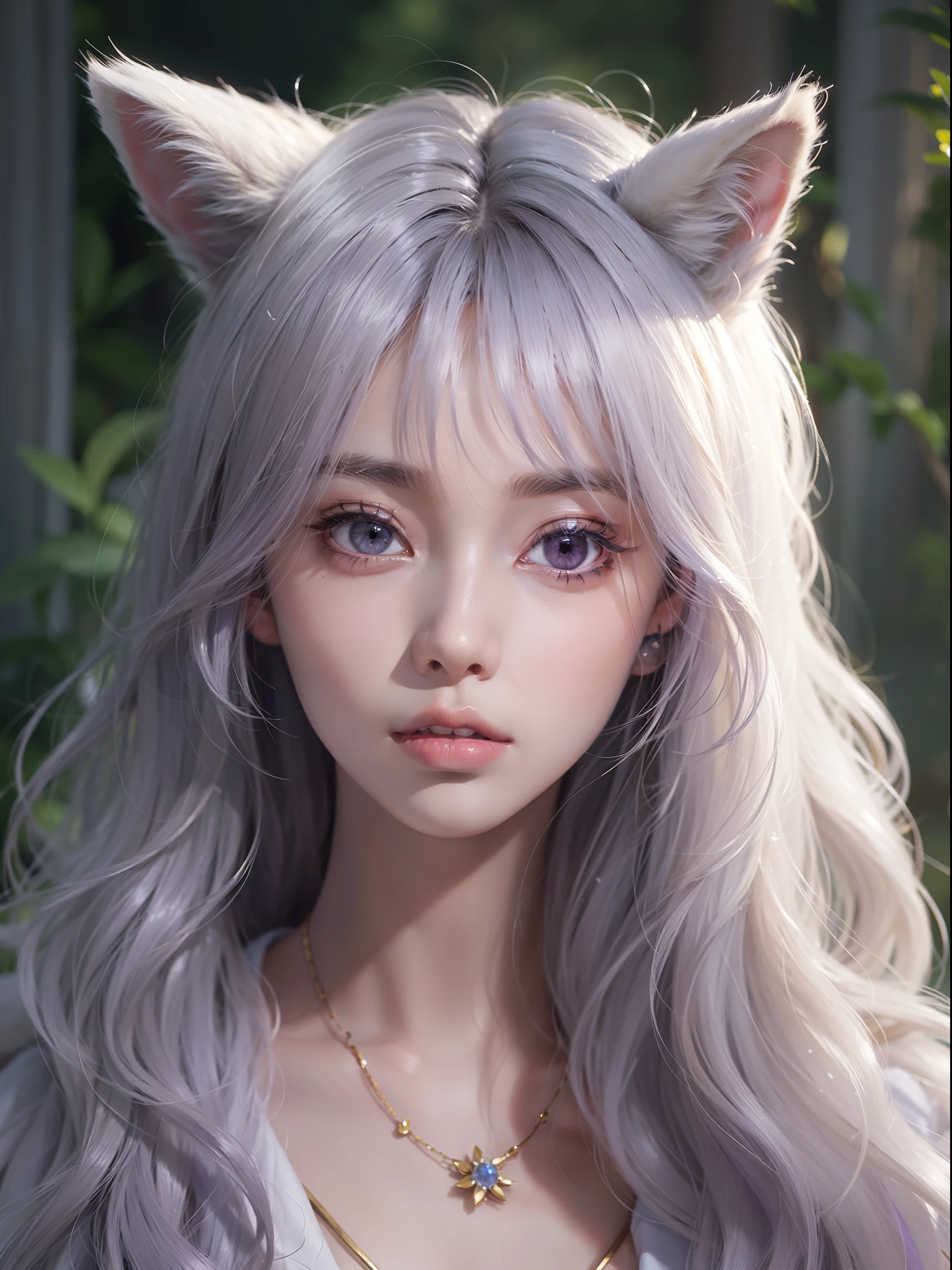 Cute hyper-realistic little white tiger，Different colored eyes，Necklace decoration，Chibi background，Fluffy and cute appearance，Animated logo design，movie light effect，Charming and fantastic 3D vector art，Cute and quirky，Bokeh background hand drawn style digital painting，gentlesoftlighting，Isometric style，4K分辨率，Photorealistic rendering，Highly detailed and clean，Vector Image，A realistic masterpiece，professional photoshooting，Simple spatial background，Flat white background，vibrant vector。