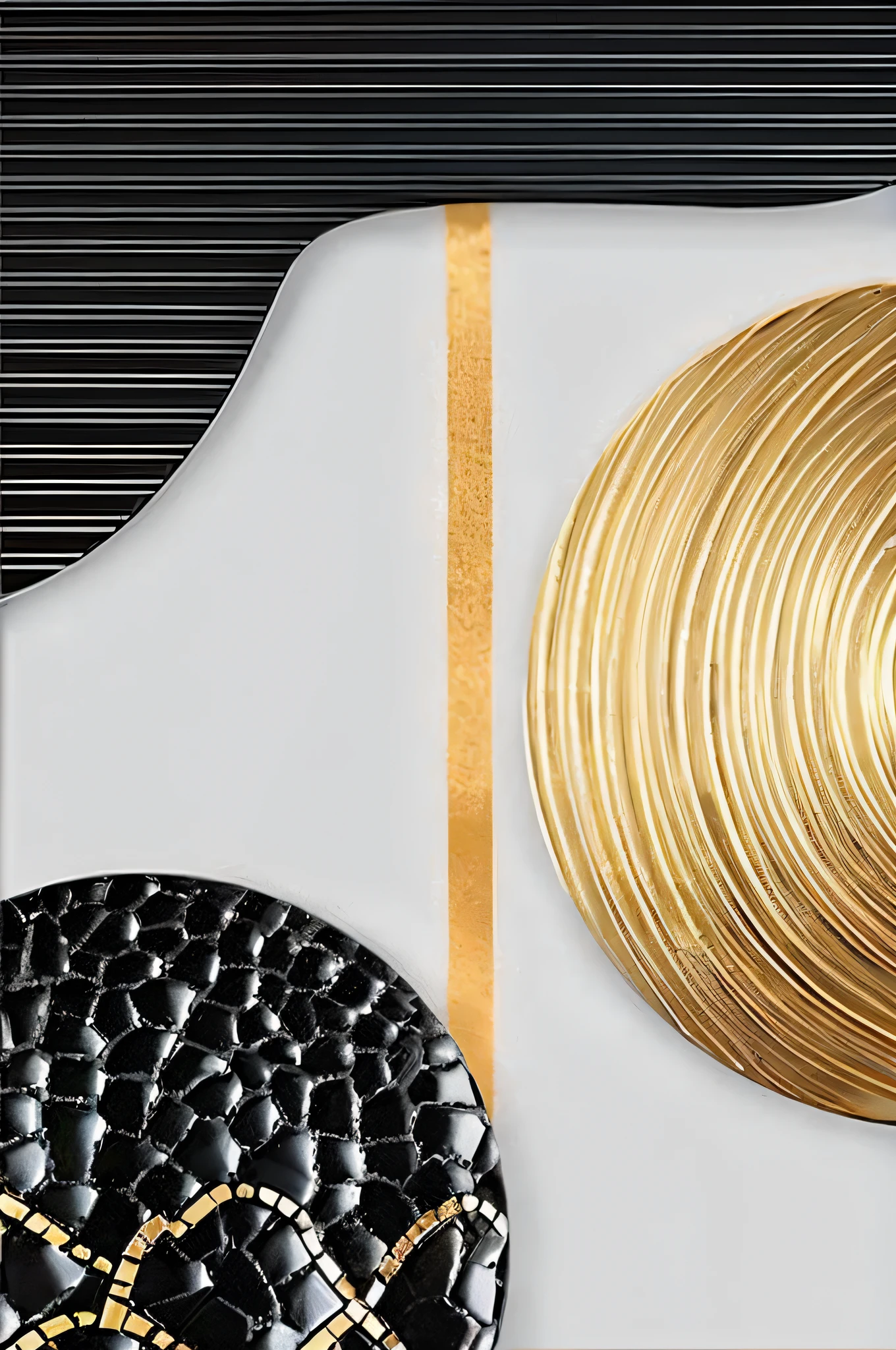 um close up de uma bateria com um tambor de ouro, Cores Preto e Dourado, ouro preto, esquema de cores dourado e preto, ouro e preto, ouro e materiais de luxo, linhas arredondadas, Preto e Dourado, Formas de ouro e prata, material: brass & cobre ouro, preto e dourado cor rica, ouro branco preto, golden curve composition, curvo, circle forms, extreme quality