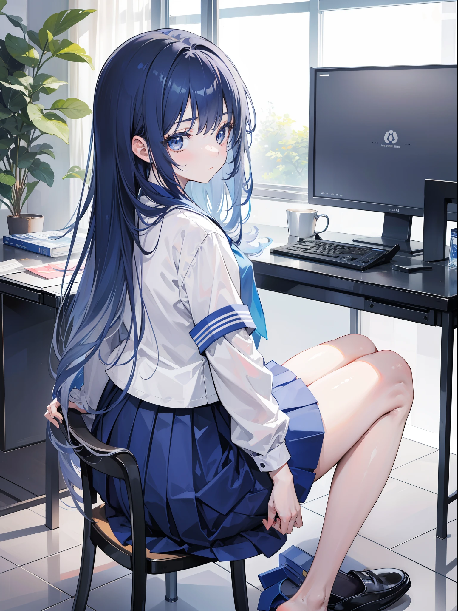 Girl sitting at the computer