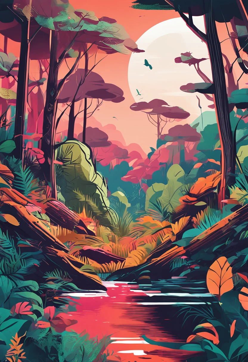 A background and background, forest, nature, realistic habitat, 3d, 8k, adobe illustrator, bold, vivid colors, fine lines.