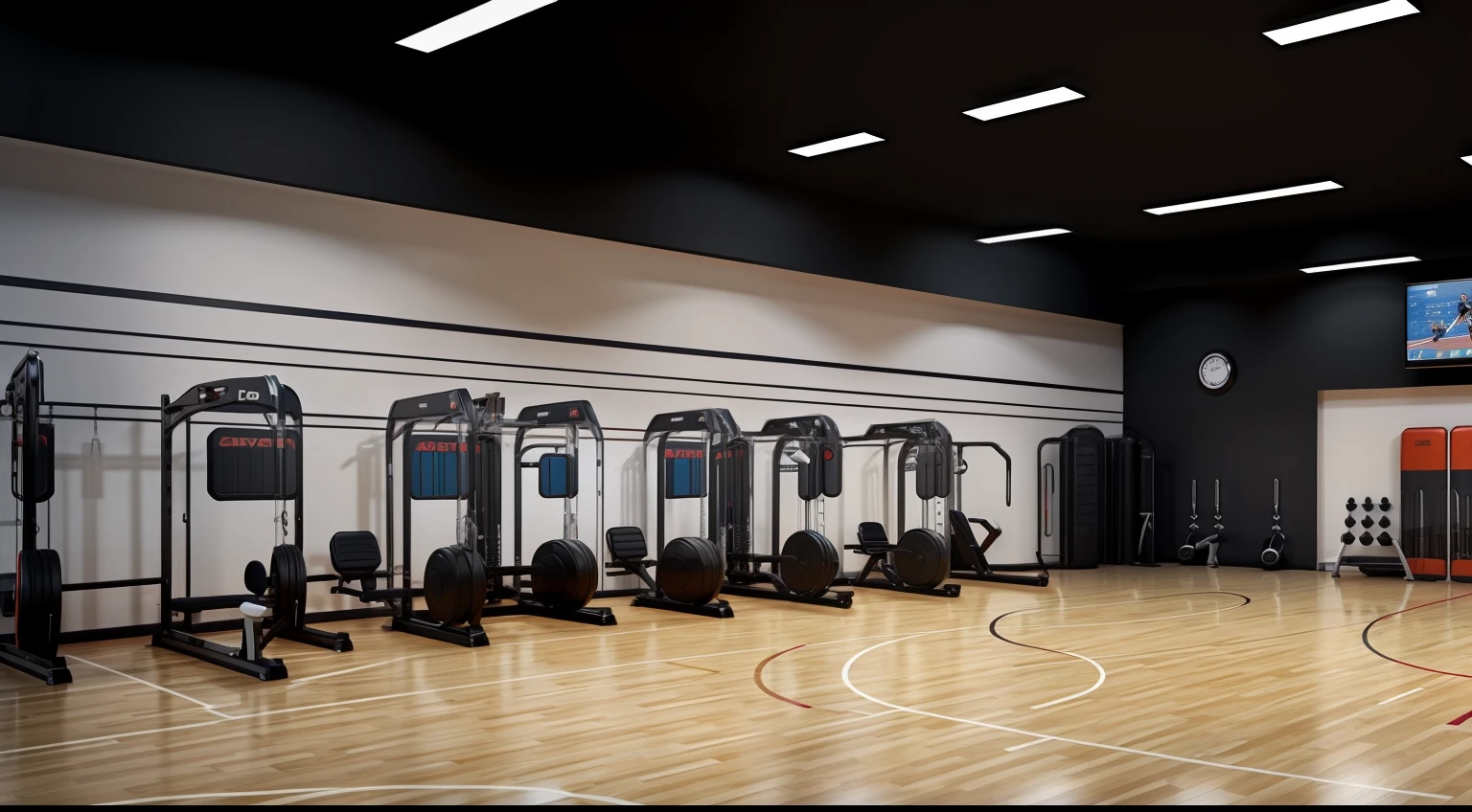 gyms with lots of equipment, 3d style