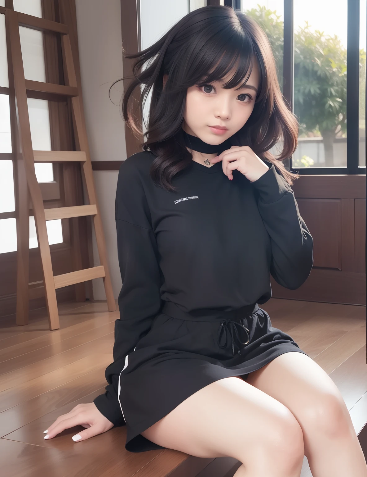 I girl,vermeil sama,black clothes,realistic,ultra detail,70mm lens