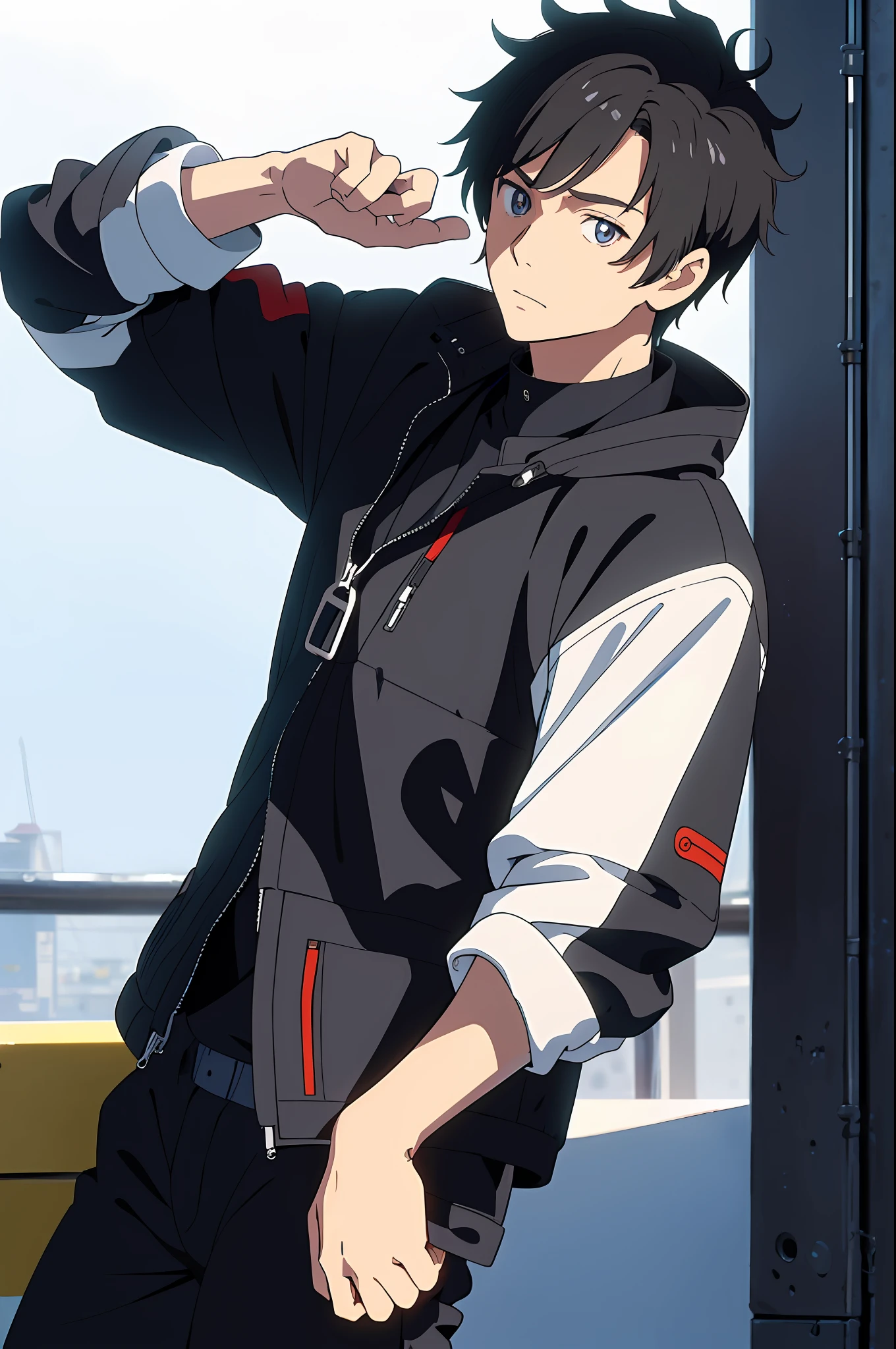 Handsome anime little brother with short black hair and bright eyes，The body is well-proportioned and robust。He always wears fashionable clothes，Trendy styles match his distinctive style --auto