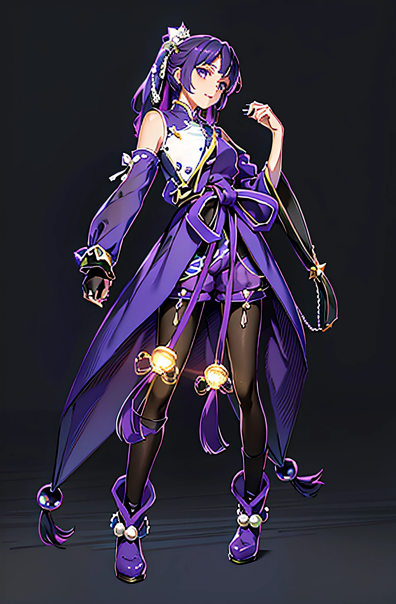 tmasterpiece，best qualityer，Narita Top Road，grassy fields，stadio，confeti，standing on your feet，pearls of sweat，putting hand up，Overlooking，ear cover，star hair ornament，brooch，sleevelessdress，purple dress，white bows，mismatched gloves，whitegloves，black glove，shoulder cutout，puffy long sleeves，Separate sleeves，Sheer sleeves，frilld，Dresses under shorts，shorter pants，Purple shorts，thigh band，kneehigh boots，Purple footwear，Recommended Parameters:Sampler: DPM++ 2M Karras alt Karras or DPM++ SDE KarrasSteps: 20~40Hires upscaler:4x-UltraSharpRealisticRescaler 4xR-ESRGAN 4x+ Anime6BHires upscale: 2Hires steps: 15Denoising strength: 0.2~0.5CFG scale: 6-8clip skip 2