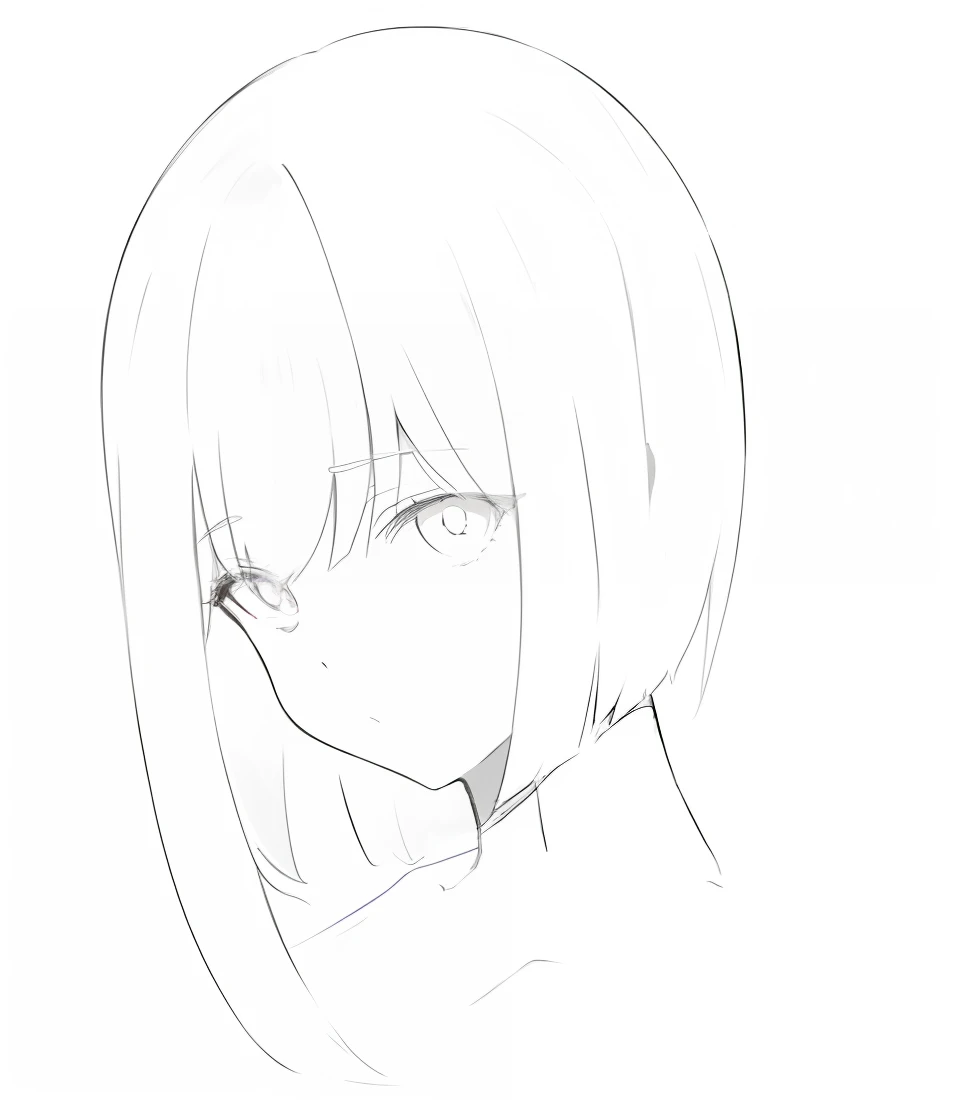 Drawing of a girl with short hair, clean anime outlines, no shade, flat anime style shading, thick line art, Simple lines of art, Line sketch!!, anime shading), thick lineart, anime sketch, Line sketch, anime shading, clean lineart, perfect lineart, thick black lineart, simple shading, Line art!!, linear art，white color hair，red pupils