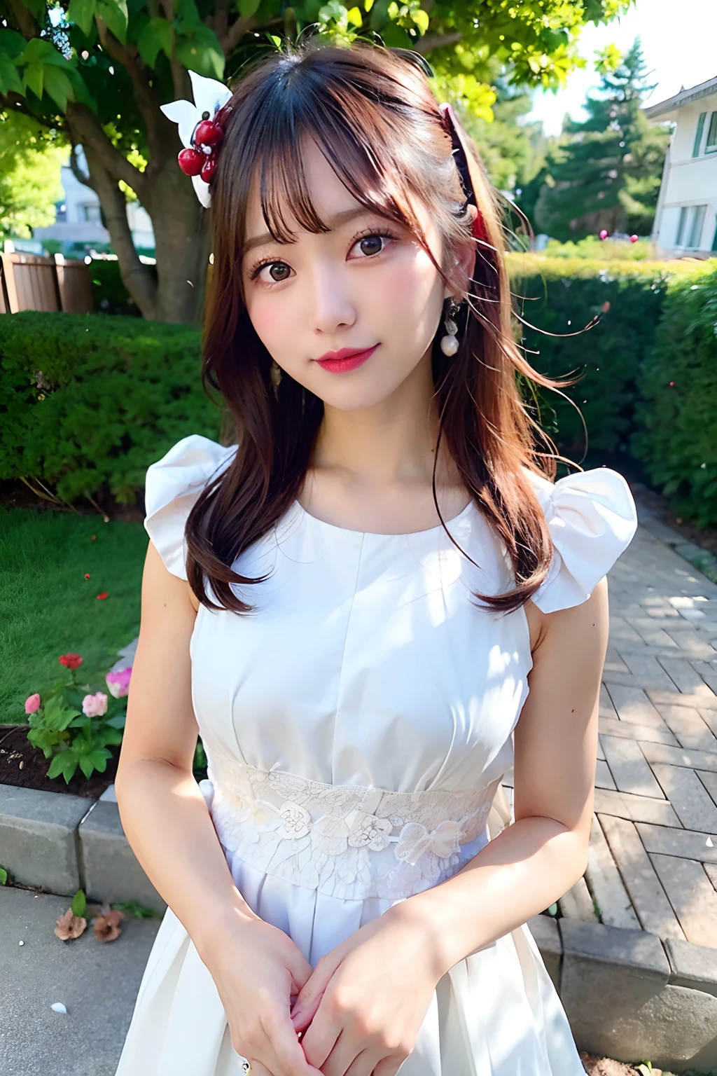 portrait of a japanese ,(Best Quality,4K,8K,hight resolution,masutepiece:1.2),Ultra-detailed,(Realistic,Photorealistic,Photorealsitic:1.37),cute-style,Dribbling High Detail 8K,Studio Lighting - V 6, Sheer clothes,bra very, 耳环,pleatedskirt,Random Faces, Random curly hair, bangss, bare-legged,A slight smil