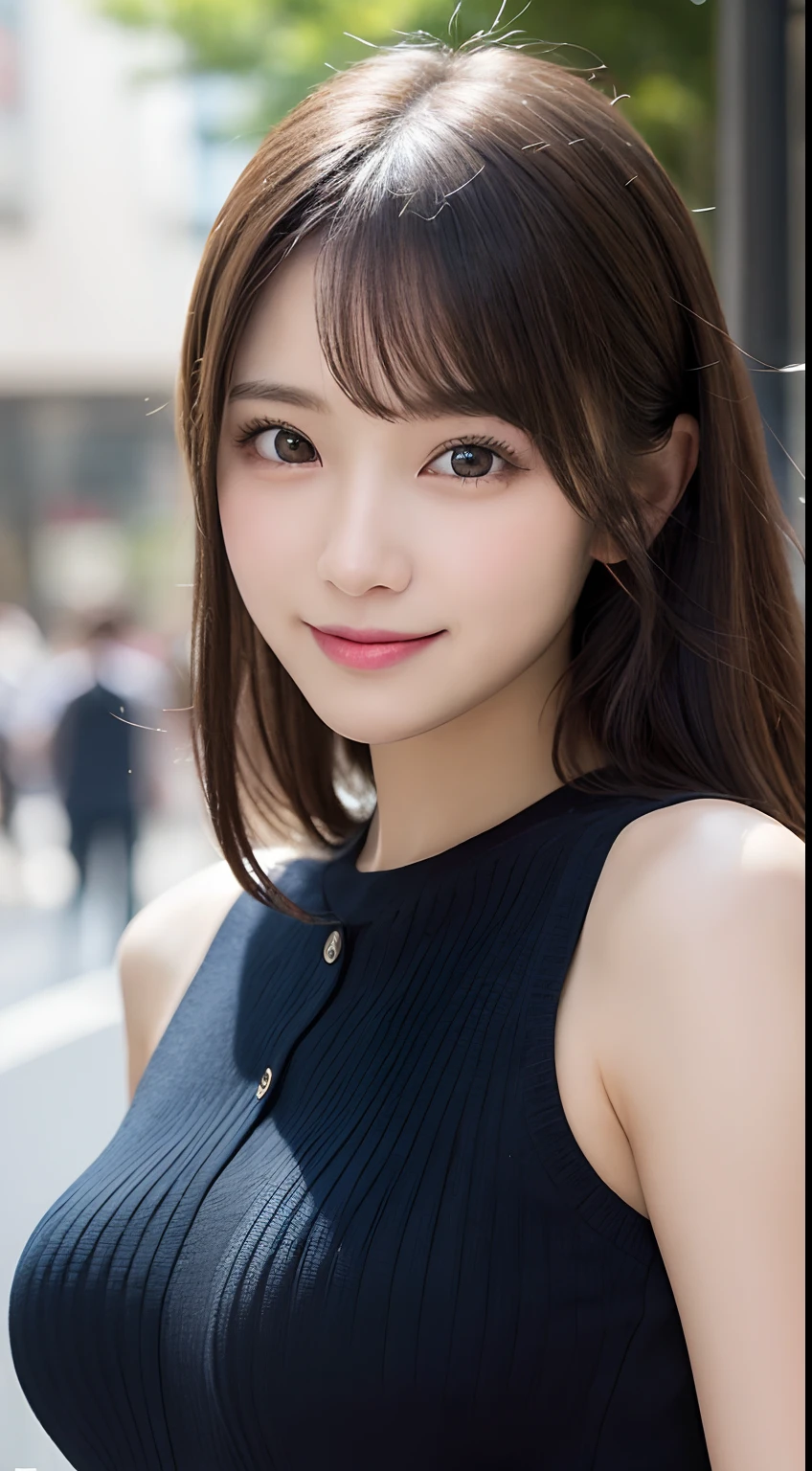 masutepiece, Best Quality, Illustration, Ultra-detailed, finely detail, hight resolution, 8K Wallpaper, Perfect dynamic composition, Beautiful detailed eyes, Women's Fashion Summer,Medium Hair,Small breasts natural color lip, Bold sexy poses,Smile,Harajuku、20 years girl、Cute、Sexy shot looking at camera