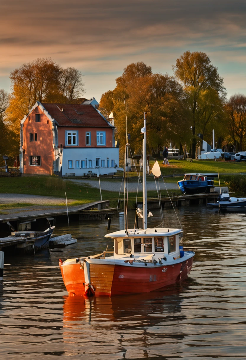 Ein Mann auf einem Boot, der See sieht aus wie der Ruppiner See aus Neuruppin, Deutschland