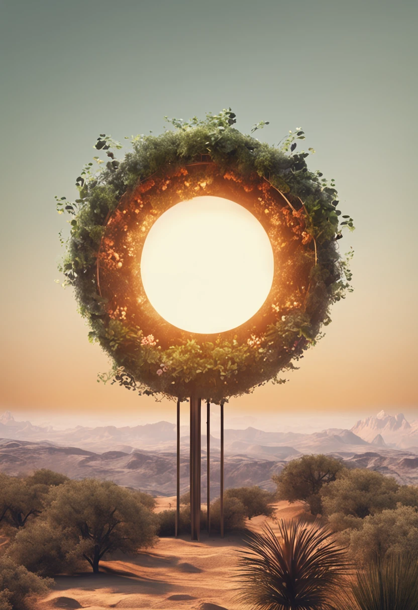 Idealization of plants and lamps, zoo, zootechnics, Animais, azedo, Logo, Logo, Minimalist circle. Detalhe HD, hiper detalhe, cinemactic, Surrealismo, luz suave, foco