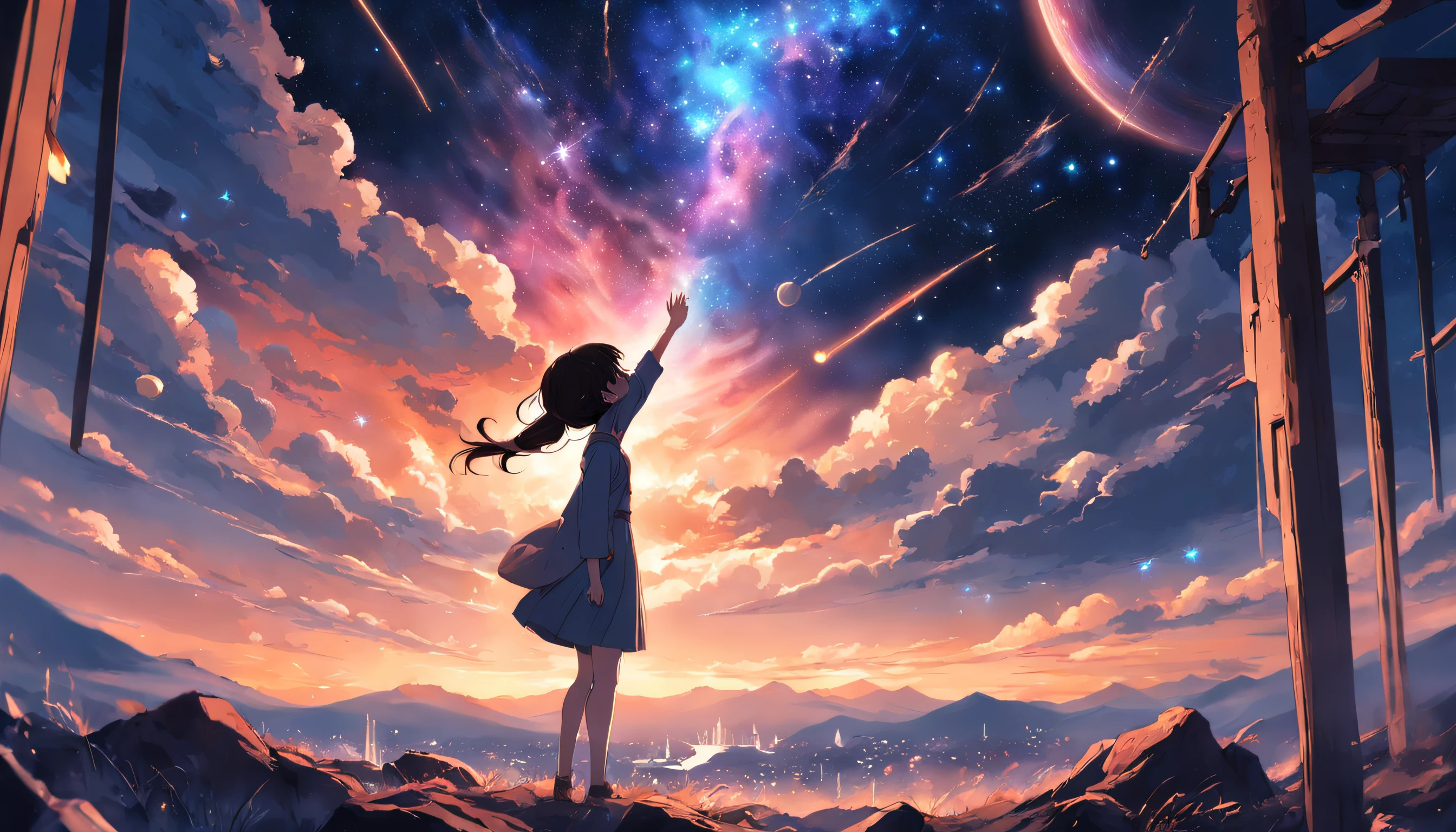 a girl trying to reach for the stars