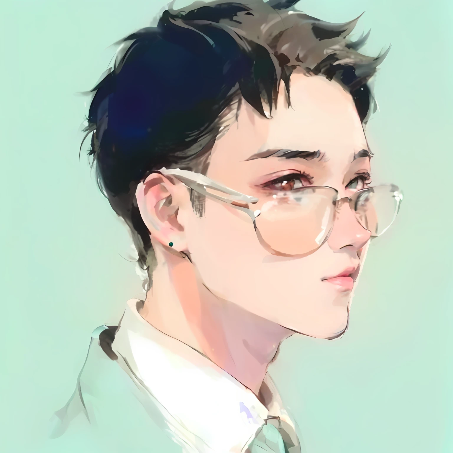(Manly:1.2)(1人:1.3),Solo, (1boy:1.2), (Male focus:1.5), Black hair, view the viewer, hair slicked back, Upper body, parted lip, Brown eyes, Portrait,Short hair, Handsome,