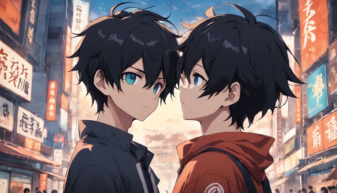 Handsome anime little brother with short black hair and bright eyes、The body is well-proportioned and robust、Wear stylish clothes