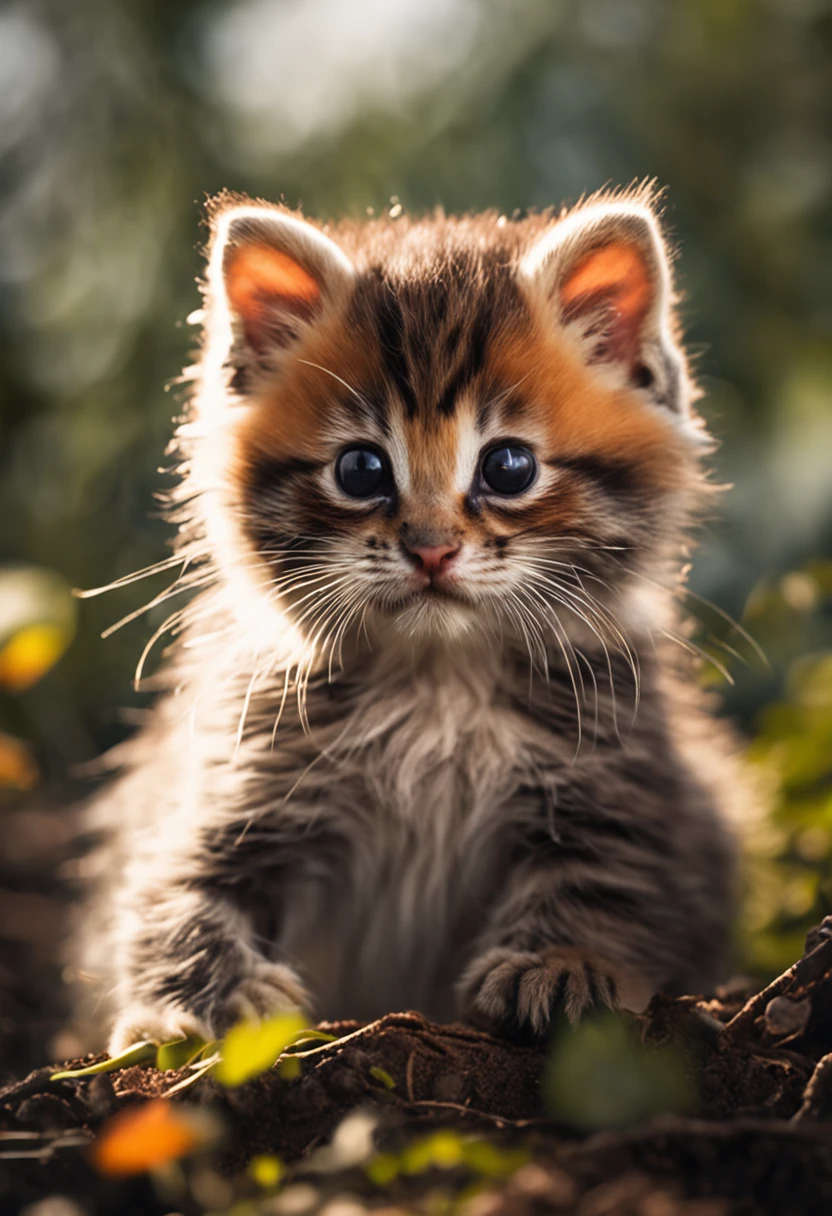 A cute little kitten，Tanuki，Sell moe，adolable，photorealestic，delicated