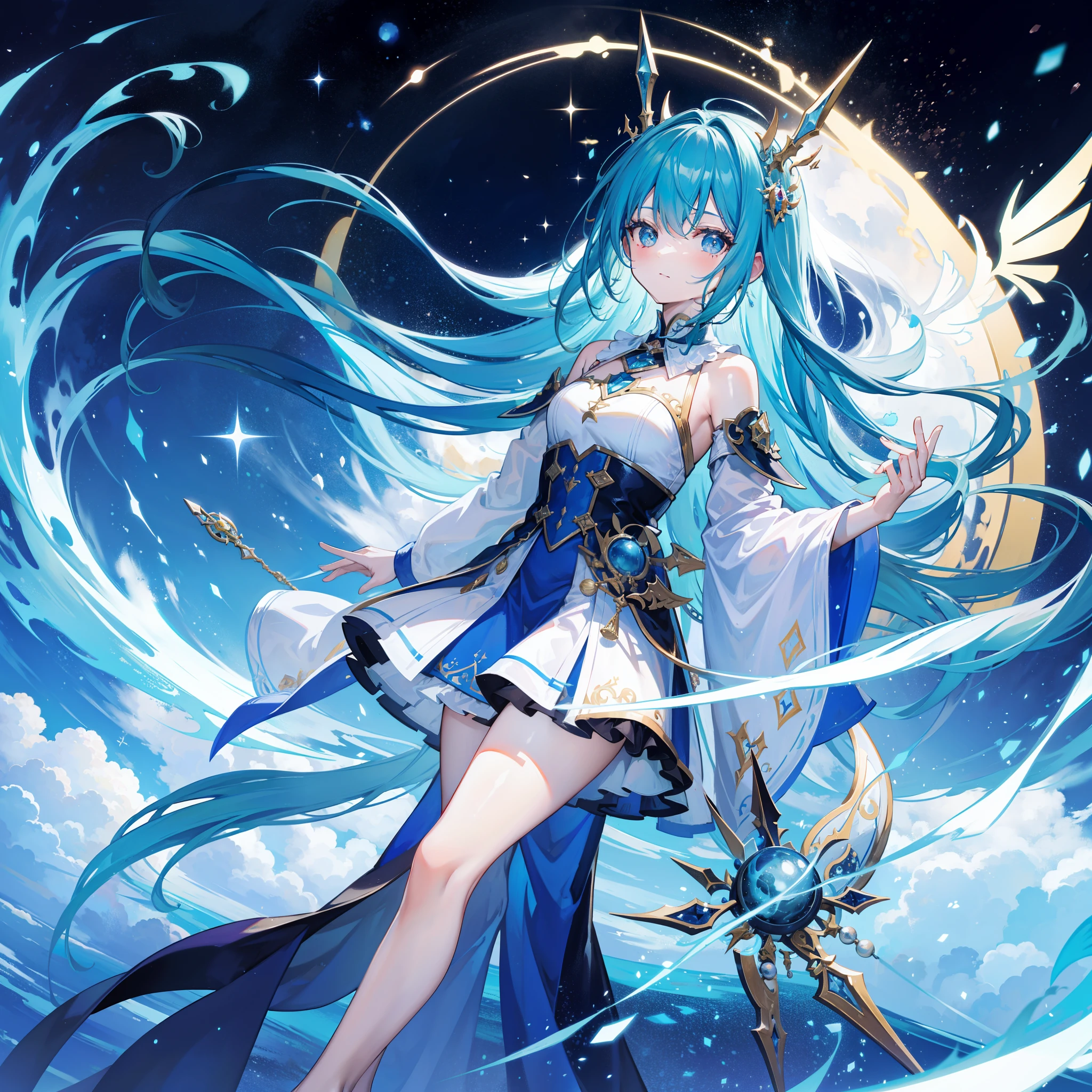 anime - style image of a woman with blue hair and a blue dress, extremely detailed artgerm, trending on artstation pixiv, artgerm on artstation pixiv, 8k high quality detailed art, anime goddess, ! dream artgerm, genshin, 2. 5 d cgi anime fantasy artwork, anime fantasy artwork,((elf ears)), ((long hair)), ((clothes)), ((full body))