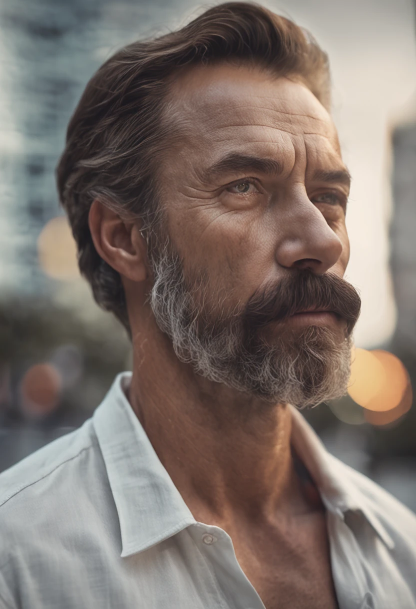 Man with beard and mustache in white shirt, Sehr attraktiver Mann mit Bart, gepflegte Gesichtsbehaarung, Pretty, breathtaking, realistic, Ultra-realistisches Bild, natural mustache, soft portrait shot 8 k, Highly detailed portrait, dicker Schnurrbart, Hyperrealistischer Stil, thin beard, kurze Gesichtsbehaarung, Bartstoppeln, Pretty, detailliertes Gesicht, ultra realistic portrait