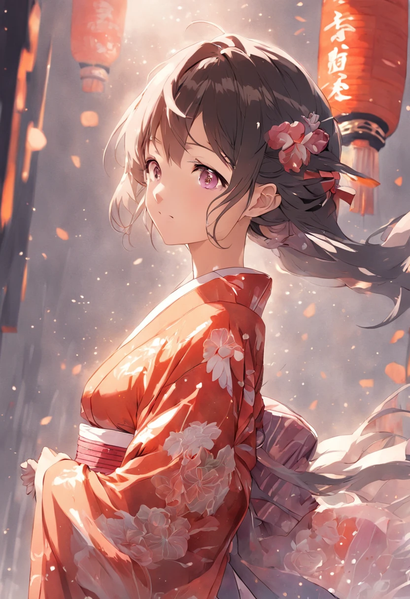 a beautiful japanese woman, kimono, large breast, best quality, masterpiece, ultra high res, photorealistic, looking at the horizon, smile