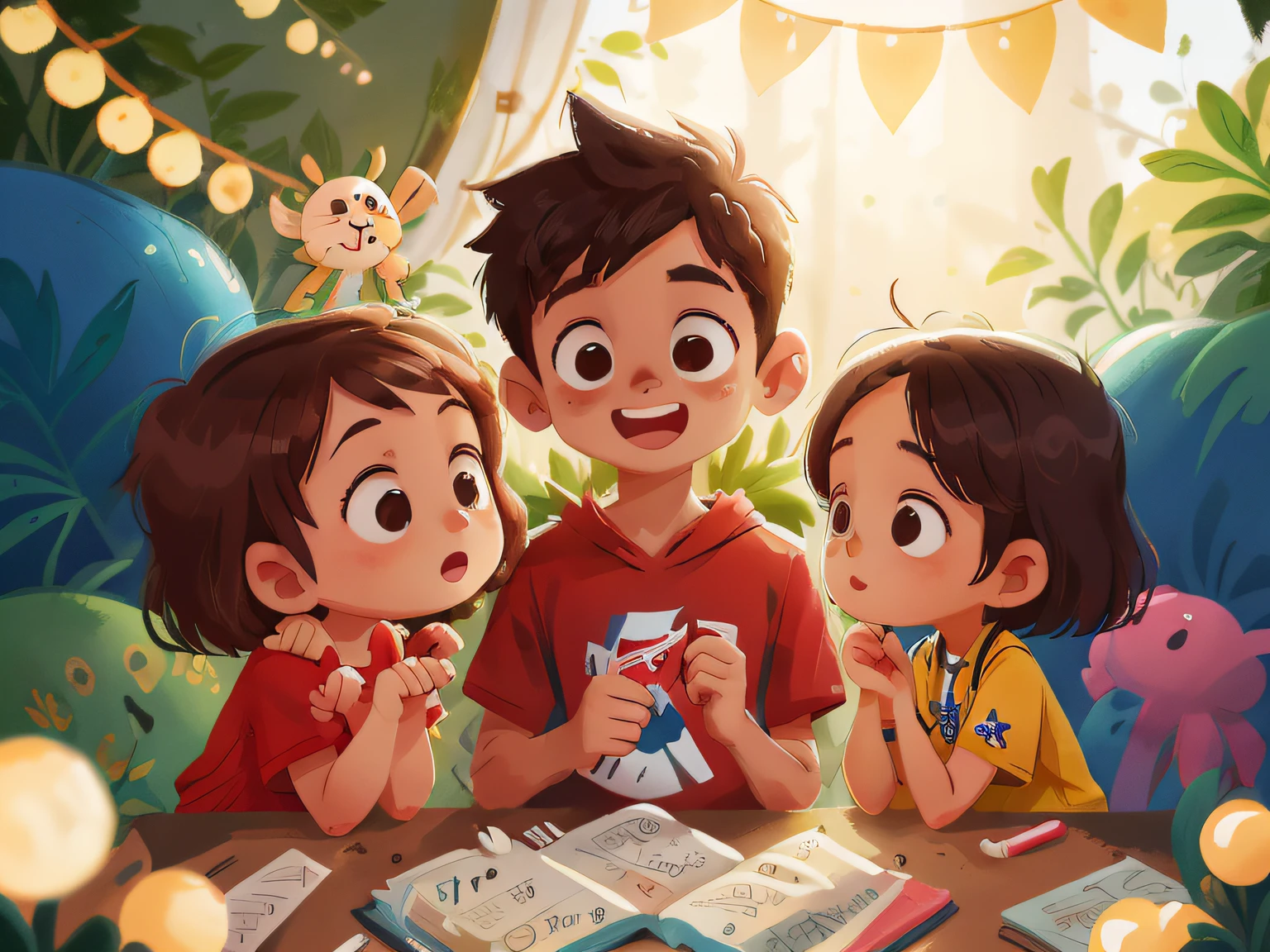 several children gathered, conversando: 0.8), (obra-prima: 1.2) (realista: 1.2) (Bokeh) (melhor qualidade) (pele detalhada: 1.3) (detalhes intrincados) (8k) (olhos de detalhe) (foco nítido), (Feliz)