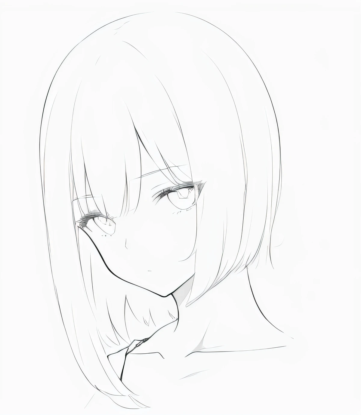 Drawing of a girl with short hair, clean anime outlines, no shade, flat anime style shading, thick line art, Simple lines of art, Line sketch!!, anime shading), thick lineart, anime sketch, Line sketch, anime shading, clean lineart, perfect lineart, thick black lineart, simple shading, Line art!!, linear art，a sailor suit，Slightly exposed collarbone，Soft gaze，Black collar，Slim line high collar
