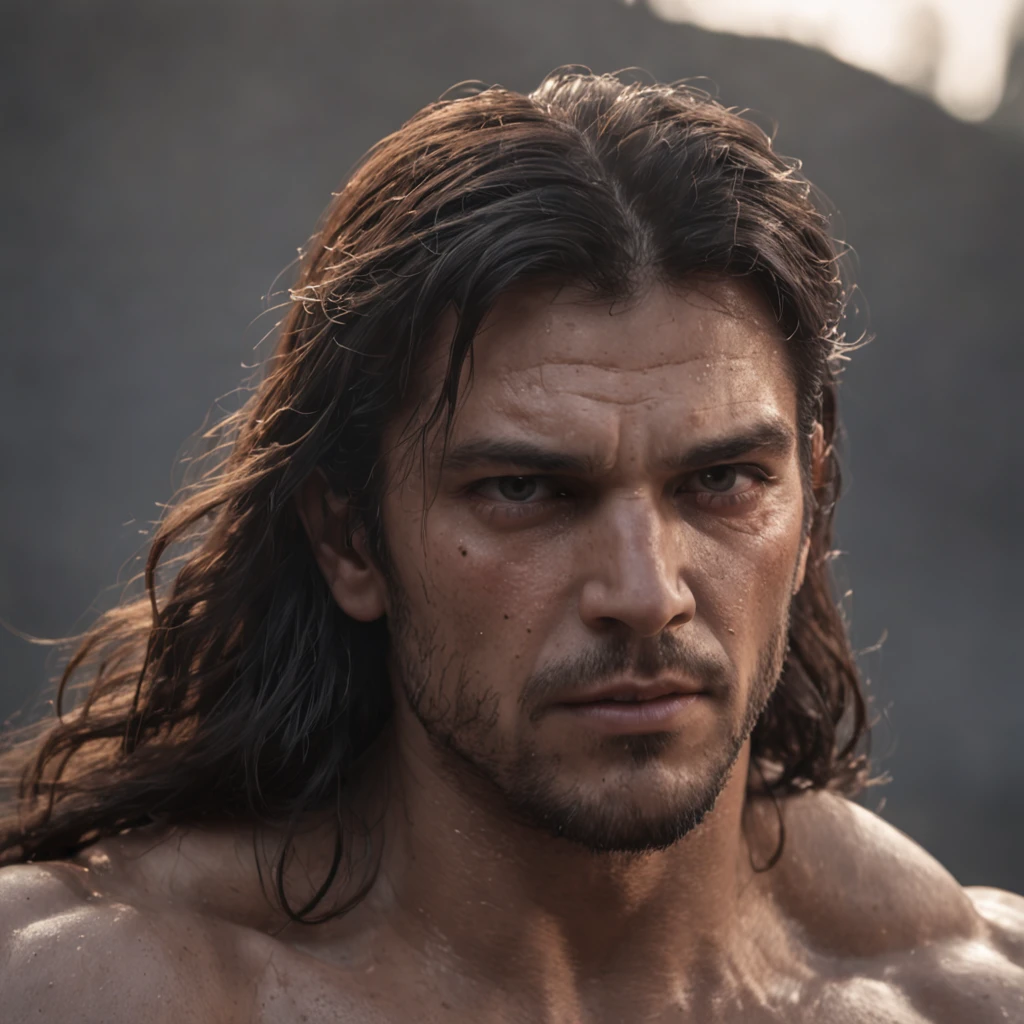 Samson with long hair, musculoso forte capturando as 300 raposas