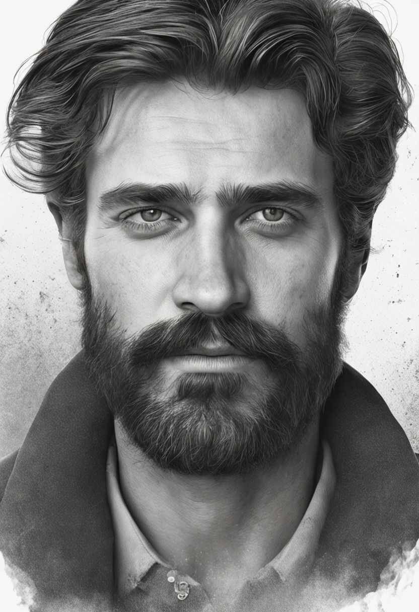 A black and white photo of a man with a beard - SeaArt AI