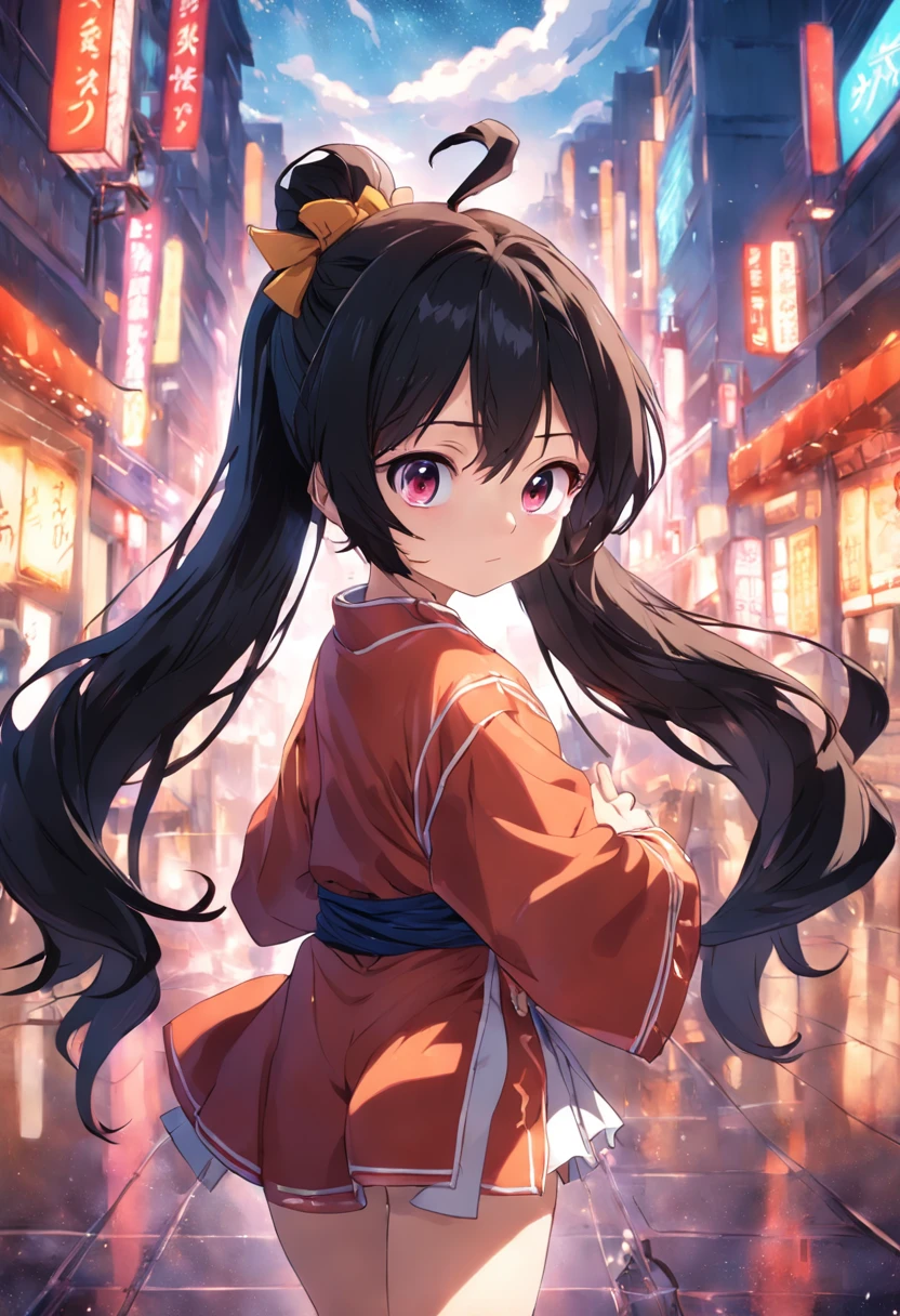 Jitome,One girl、A dark-haired、cute little、onepiece、poneyTail、black eyes、​masterpiece、top-quality、Top image quality