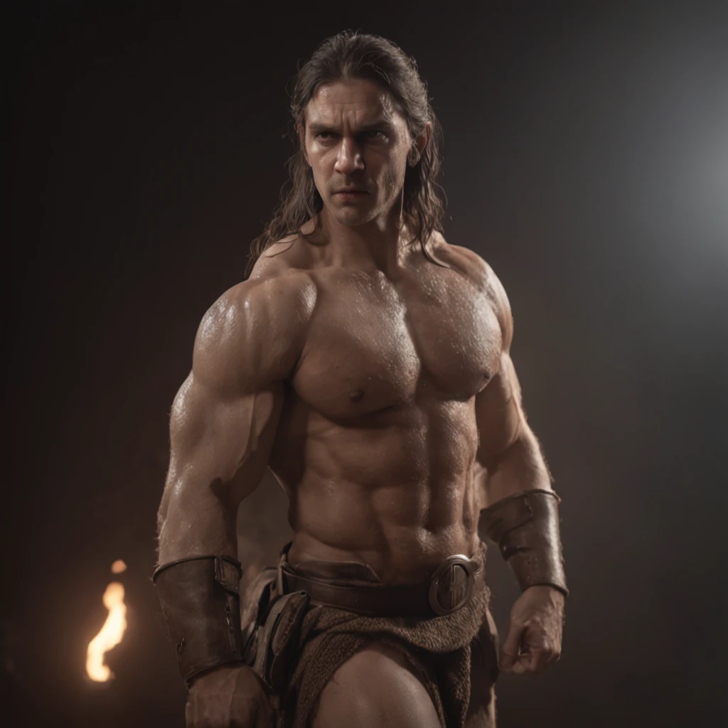 (Professional 3D rendering:1.3) de (Realistic:1.3) foto de arte mais bonita do mundo，soft features, brilliant male heroes, ((Epic hero rough fantasy muscular woman wet hero angry look long hair short beard and fierce expression in dynamic pose, fantastic location, majestoso ambiente desordenado)), corpo inteiro 8k unidade render, action shot, poros da pele, very dark lighting, sombreamento pesado, circunstanciado, rosto detalhado, (Vibrando, Fotografia realista, Realistic, Dramatic, Escuro, foco nítido, 8k), (Roupas de couro velhas danificadas pelo mau tempo:1.4), ((((Use peles)))), (intrincado:1.4), decadente, (altamente detalhado:1.4), Pintura digital, rendering by octane, art stations, conceito-arte, liso, foco nítido, illustration, germe da arte, (Loish:0.23), Wlop Ilya Kuvshinov, e greg rutkowski e alphonse mucha gracias, (global ilumination, studiolight, light volumetric), chuva forte, floating particles, patife, fantasia, Nosso, Corpo inteiroesbiano, ((Fundo escuro e antigo da cidade:1.3)),CGSesociedade,art stations