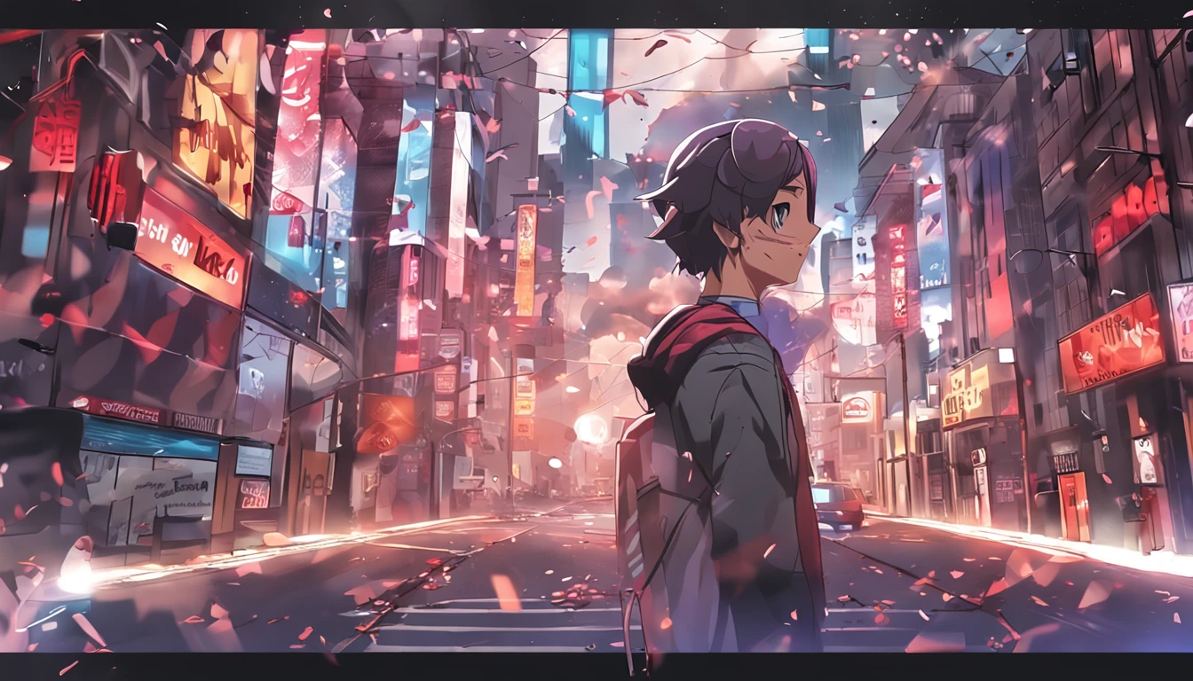 Create a banner for a youtube channel of movies and series, estilo anime, 1boy, 1girl, correndo