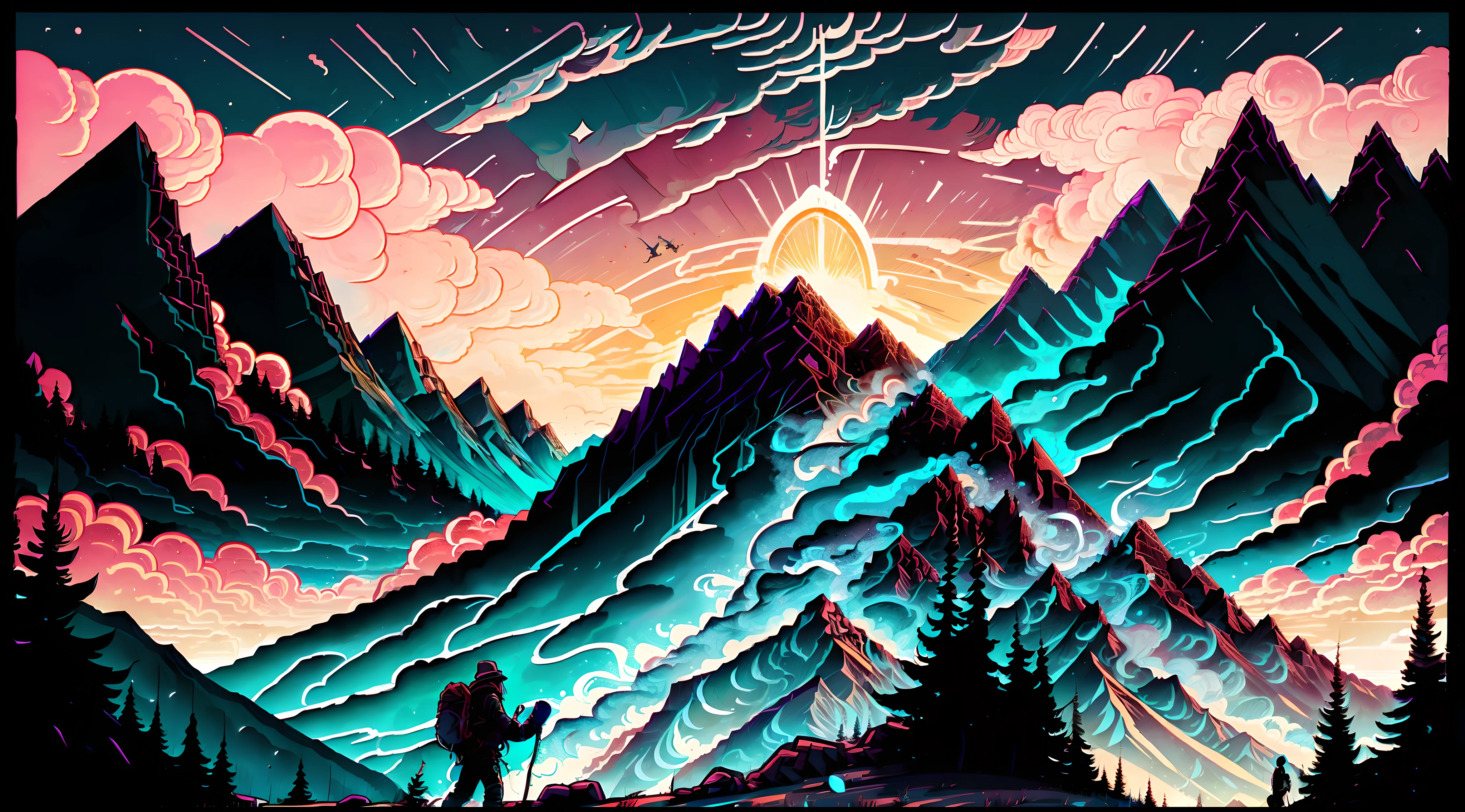 An experienced hiker conquering a majestic mountain.