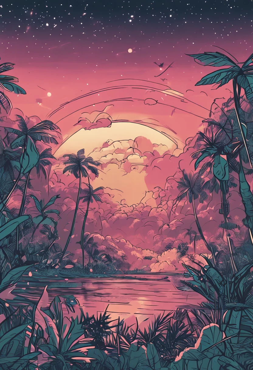 （（best qualtiy））， （（tmasterpiece））， （A detailed：1.4），Enhanced dynamic perspective，jungles，nighttime scene，starrysky，（darkly：1.4），（（ adventurer standing in front of supergiant butterfly，Butterflies spread their huge wings，shimmering under the moonlight，A starry stream flowed in front of him）），Crocodiles float on the water，（Adventurer backpack），（weeds），florals，（（（adventurer clothing））），Glow effects，super-fine，Works of masters，high qulity，8K分辨率，depth of fields，电影灯光，Epic shooting，high qulity，super-fine，Detailed pubic hair，Accurate，Cinematic lighting