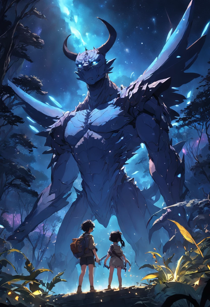 ((best qualtiy)), ((tmasterpiece)), (A detailed:1.4),Enhanced dynamic perspective,jungles,nighttime scene,starrysky,(darkly:1.4),((Baby adventurer standing in front of supergiant butterfly,Butterflies spread their huge wings,shimmering under the moonlight,A starry stream flowed in front of him)),Crocodiles float on the water,(Adventurer backpack),(weeds),florals,(((adventurer clothing))),Glow effects,super-fine,Works of masters,high qulity,8K分辨率,depth of fields,电影灯光,Epic shooting,high qulity,super-fine,Detailed pubic hair,Accurate,Cinematic lighting
